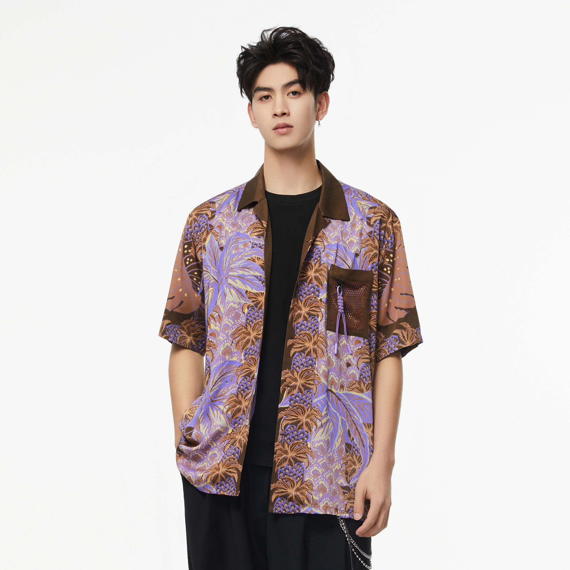 MASH UP ASIA Hawaiian Pineapple Graphic Half Shirt Purple-Half shirt-S-Free Shipping Leatheretro