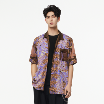 MASH UP ASIA Hawaiian Pineapple Graphic Half Shirt Purple-Half shirt-S-Free Shipping Leatheretro