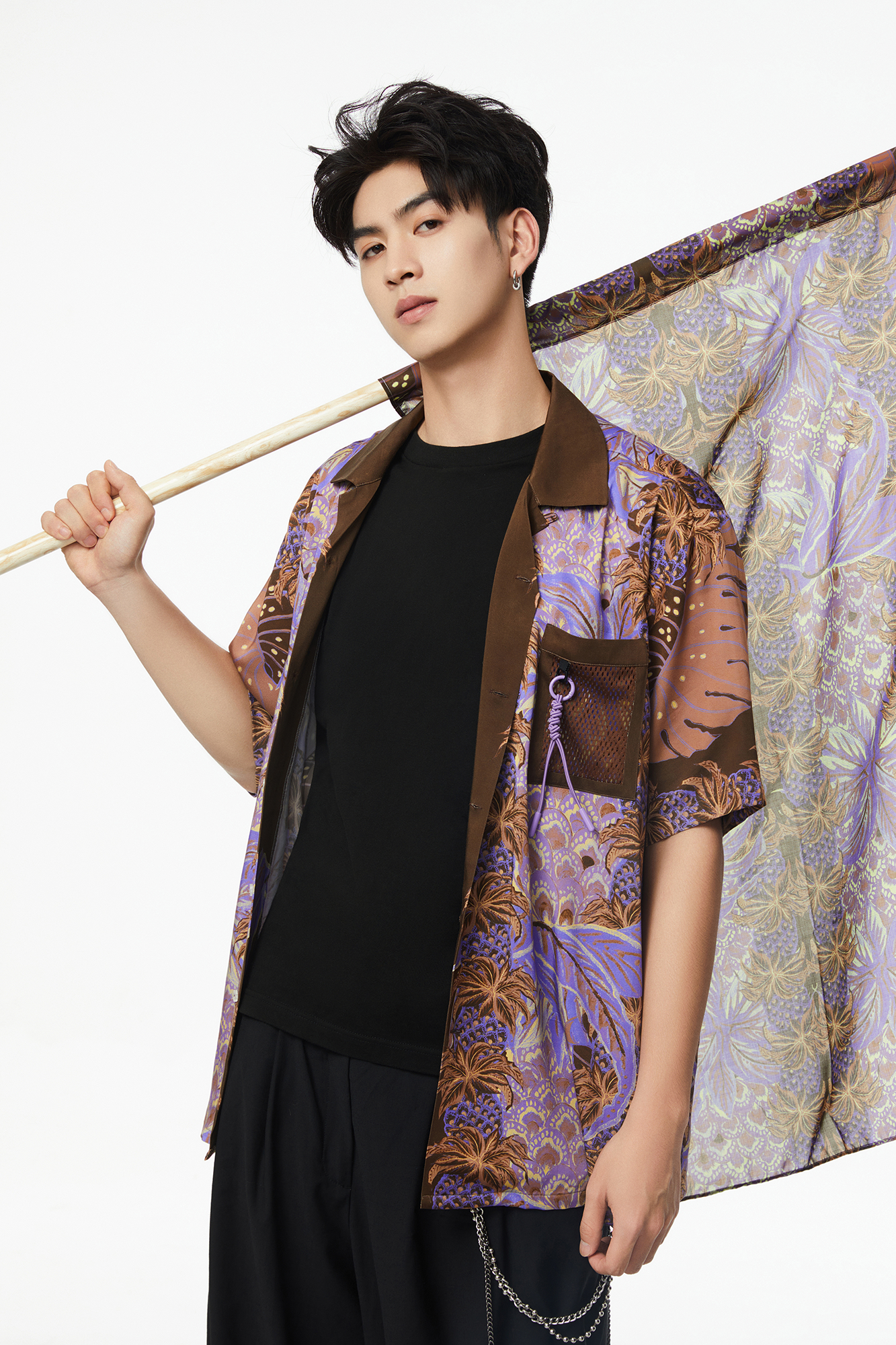MASH UP ASIA Hawaiian Pineapple Graphic Half Shirt Purple-Half shirt-S-Free Shipping Leatheretro