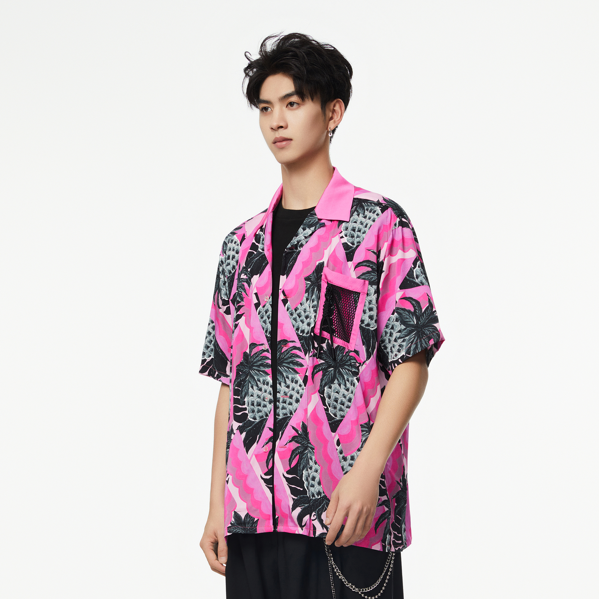 MASH UP ASIA Hawaiian Pineapple Graphic Half Shirt Black-Half shirt-S-Free Shipping Leatheretro