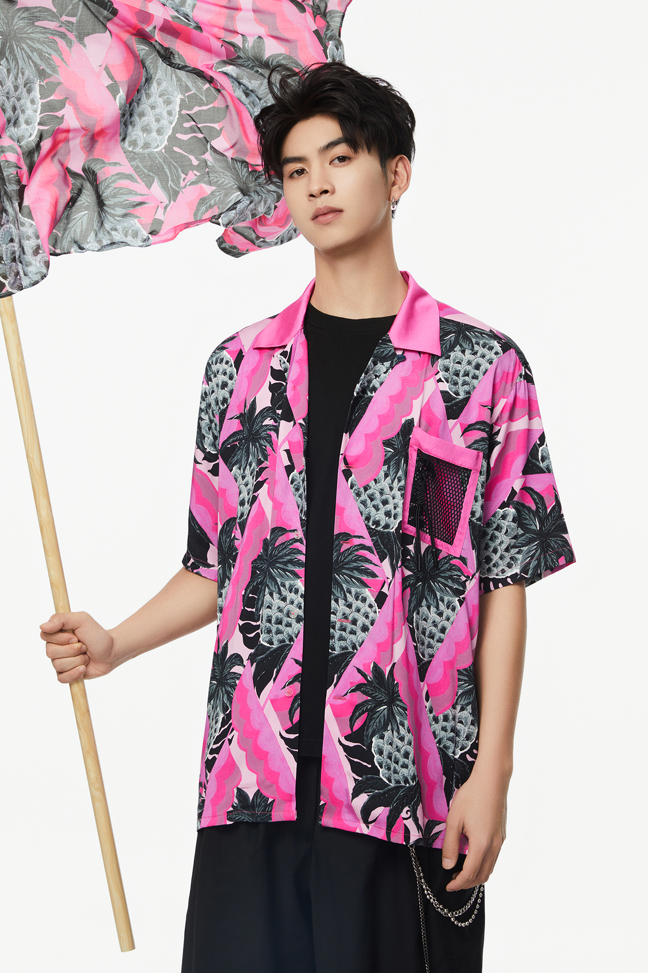 MASH UP ASIA Hawaiian Pineapple Graphic Half Shirt Black-Half shirt-S-Free Shipping Leatheretro
