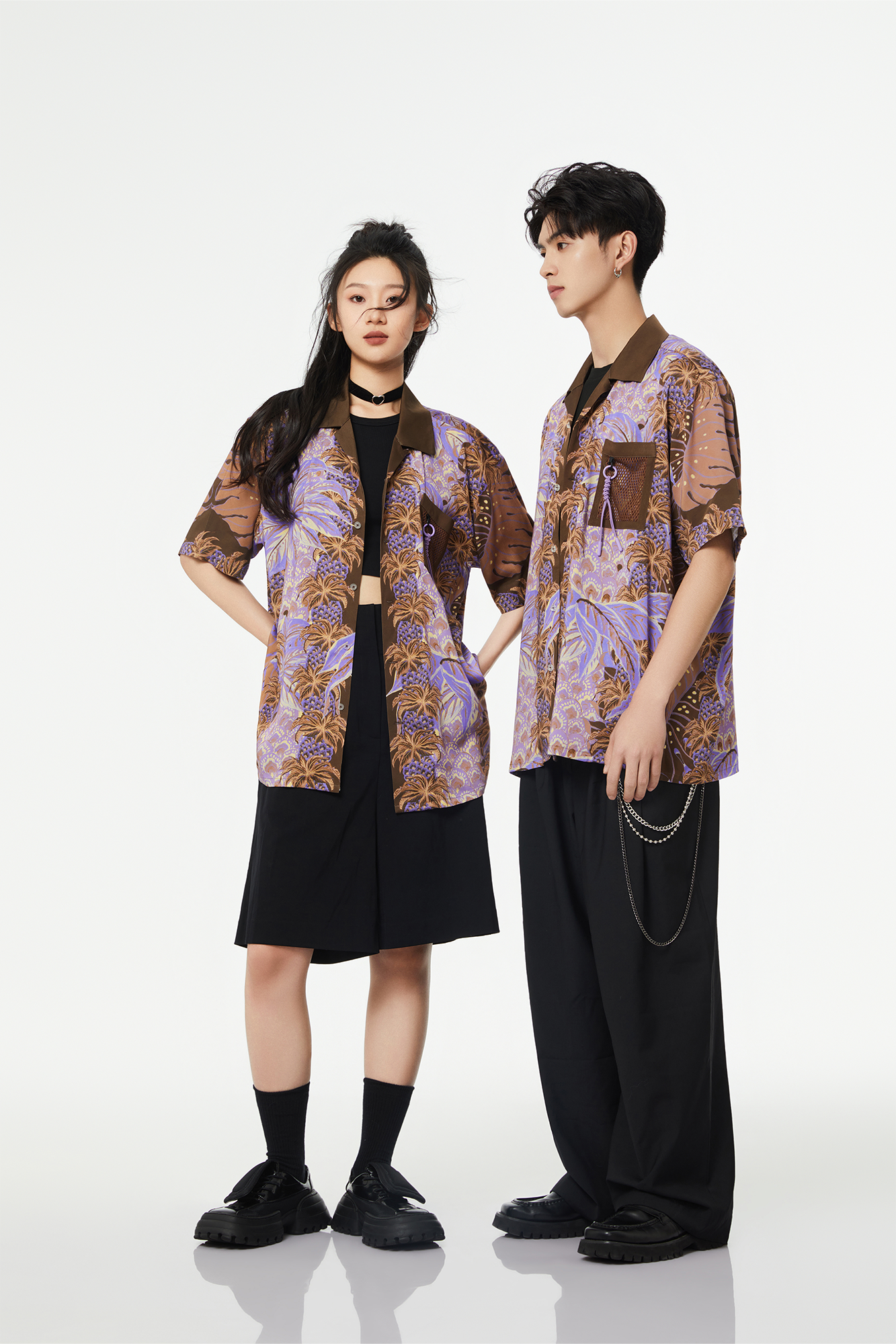 MASH UP ASIA Hawaiian Pineapple Graphic Half Shirt Purple-Half shirt-S-Free Shipping Leatheretro