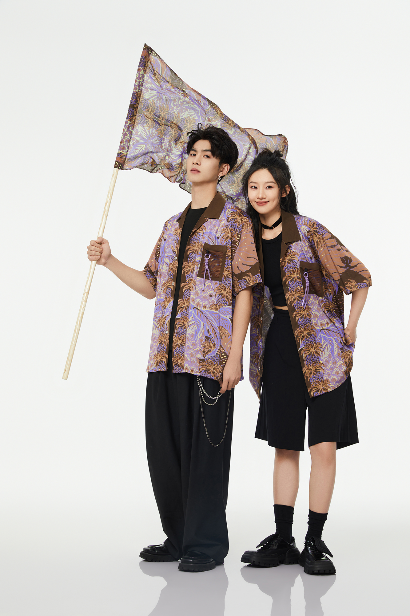 MASH UP ASIA Hawaiian Pineapple Graphic Half Shirt Purple-Half shirt-S-Free Shipping Leatheretro