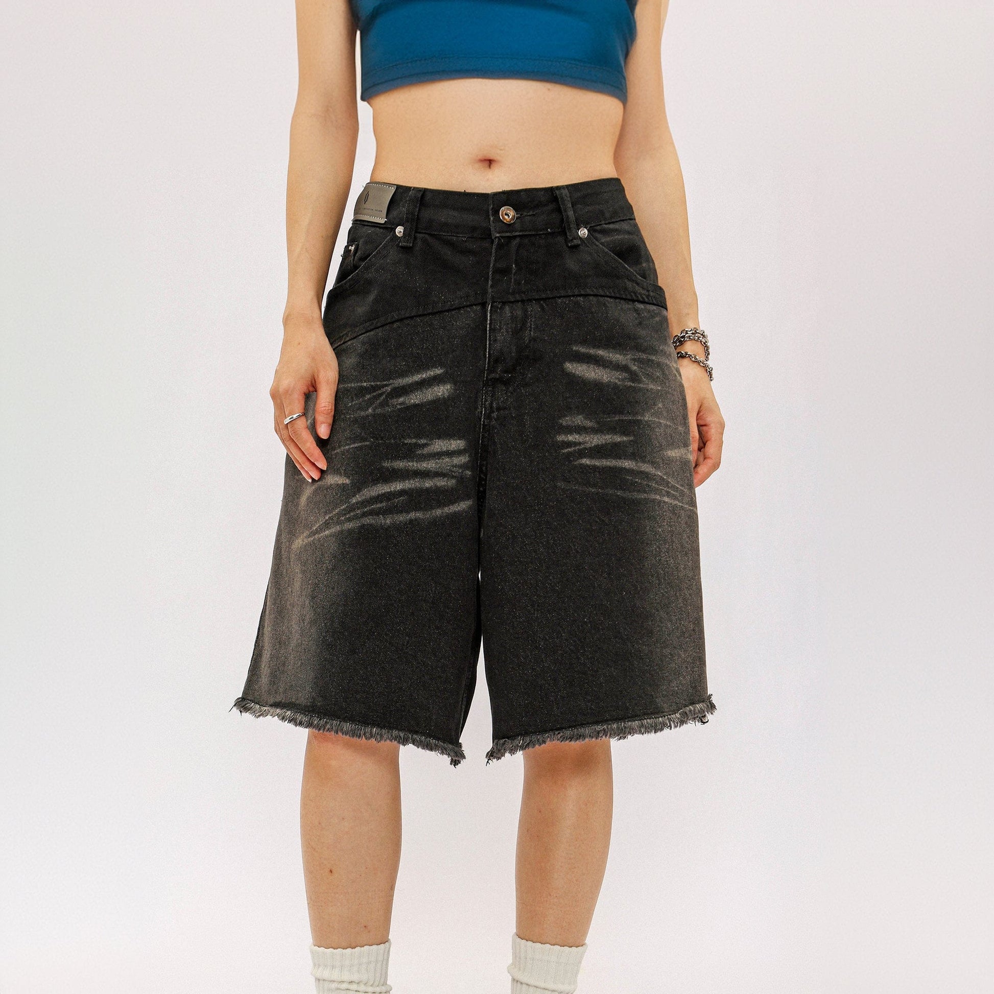 OVDY Retro Deconstructed Washed Raw Edge Shorts-Shorts-S-Free Shipping Leatheretro