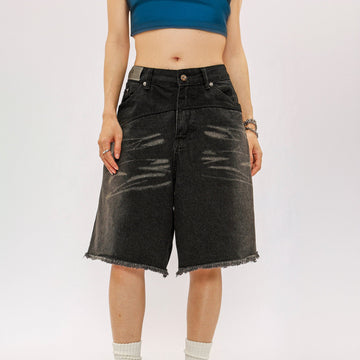 OVDY Retro Deconstructed Washed Raw Edge Shorts-Shorts-S-Free Shipping Leatheretro