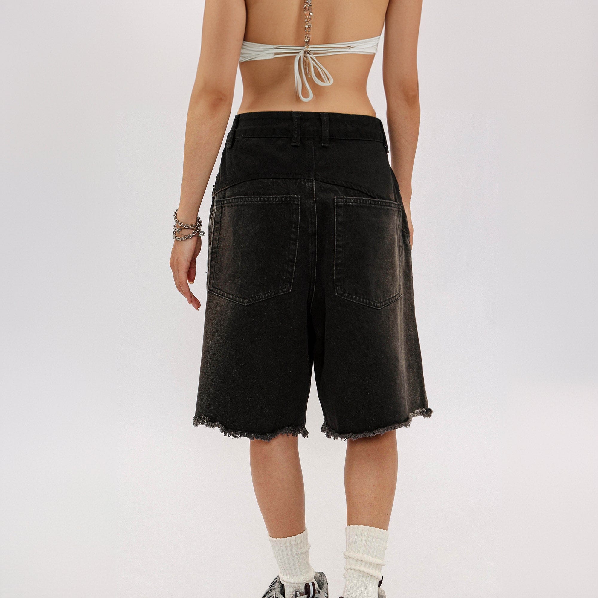 OVDY Retro Deconstructed Washed Raw Edge Shorts-Shorts-S-Free Shipping Leatheretro