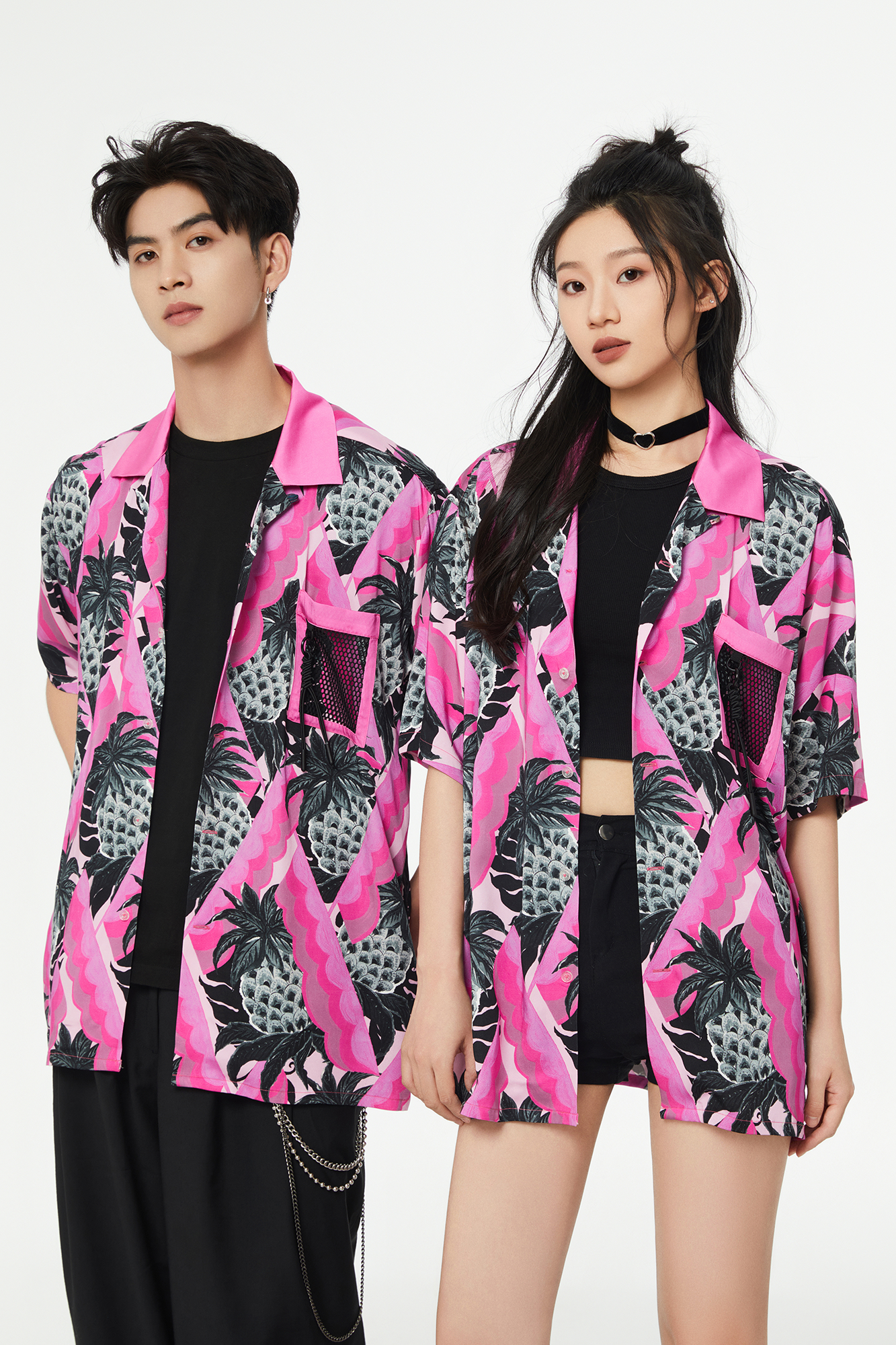 MASH UP ASIA Hawaiian Pineapple Graphic Half Shirt Black-Half shirt-S-Free Shipping Leatheretro