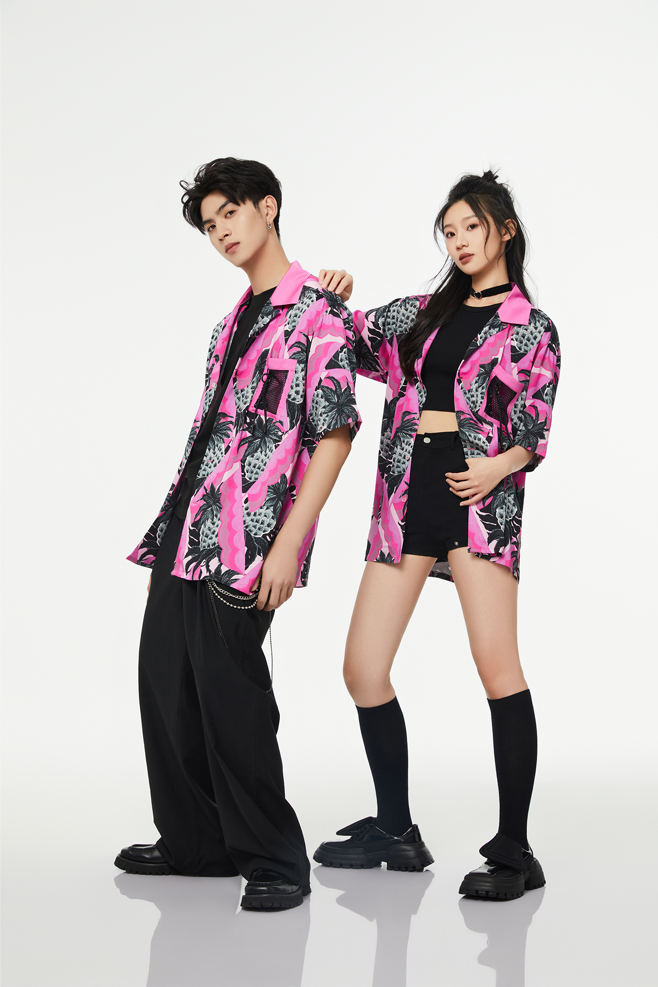 MASH UP ASIA Hawaiian Pineapple Graphic Half Shirt Black-Half shirt-S-Free Shipping Leatheretro