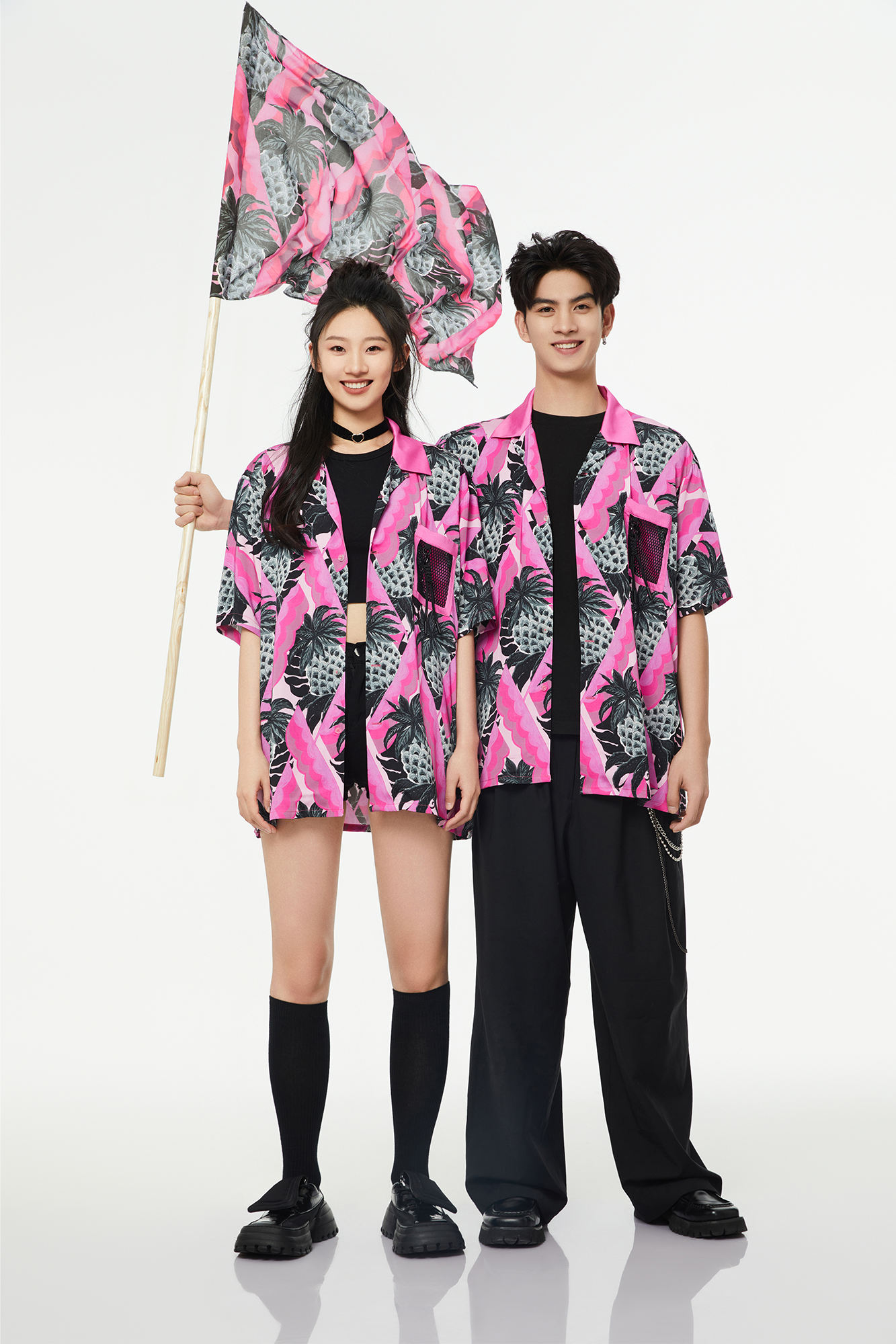 MASH UP ASIA Hawaiian Pineapple Graphic Half Shirt Black-Half shirt-S-Free Shipping Leatheretro
