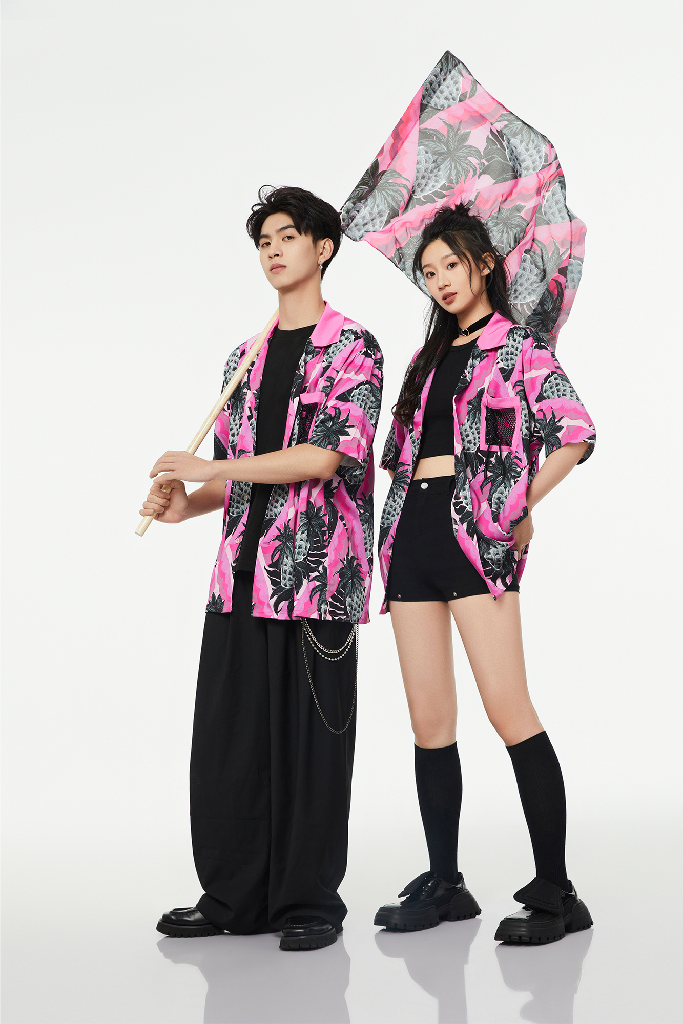 MASH UP ASIA Hawaiian Pineapple Graphic Half Shirt Black-Half shirt-S-Free Shipping Leatheretro