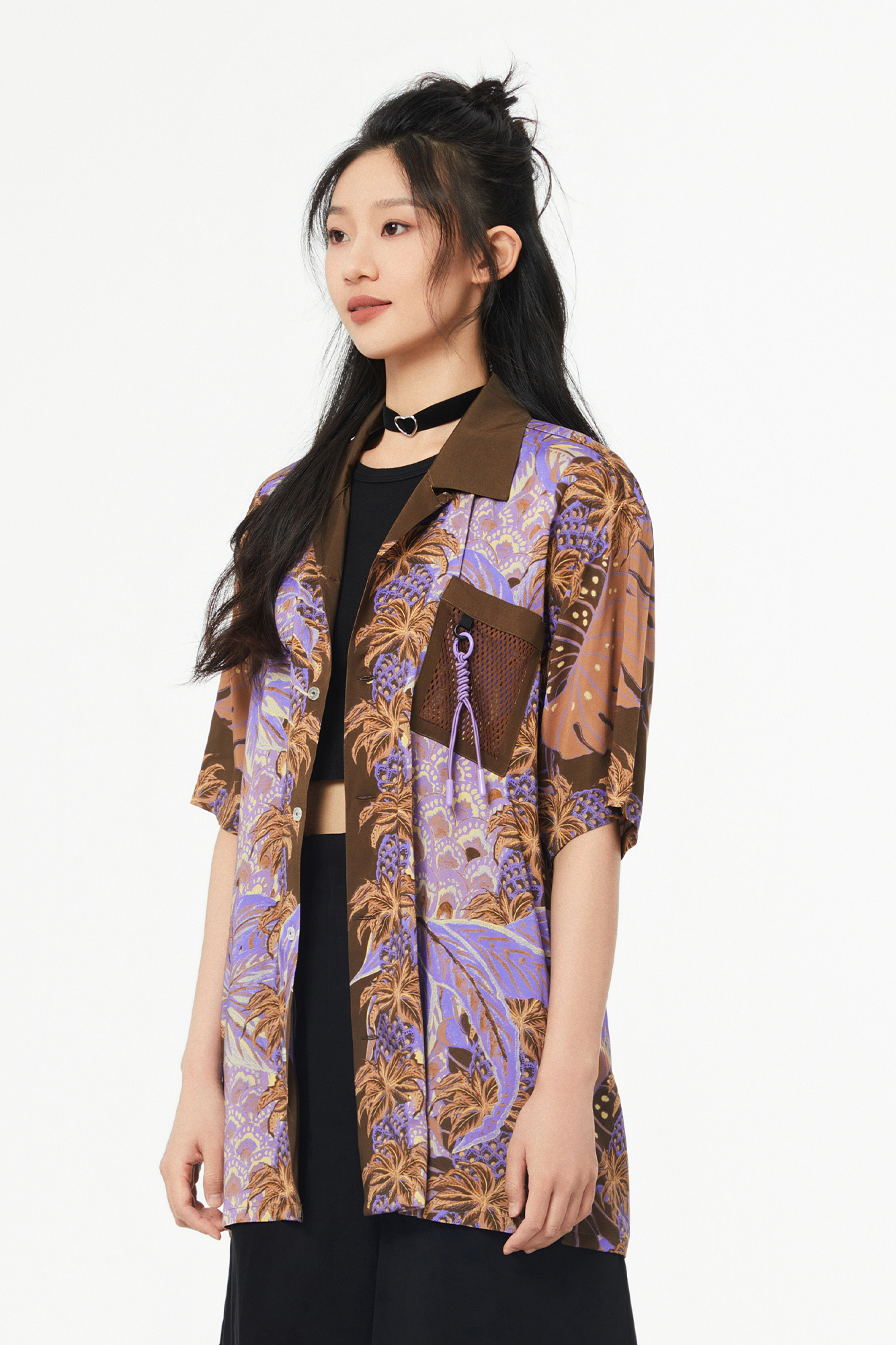 MASH UP ASIA Hawaiian Pineapple Graphic Half Shirt Purple-Half shirt-S-Free Shipping Leatheretro