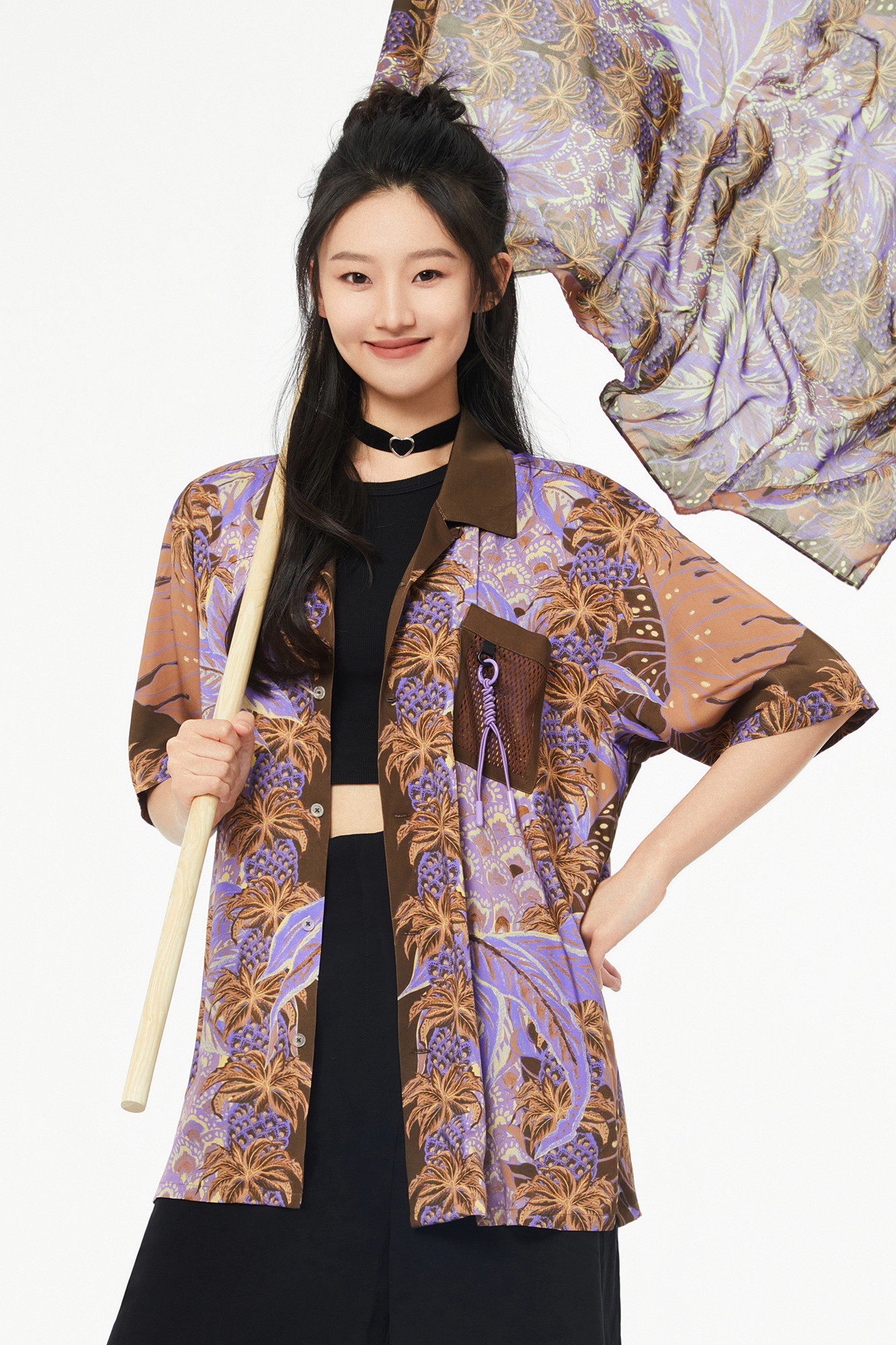 MASH UP ASIA Hawaiian Pineapple Graphic Half Shirt Purple-Half shirt-S-Free Shipping Leatheretro