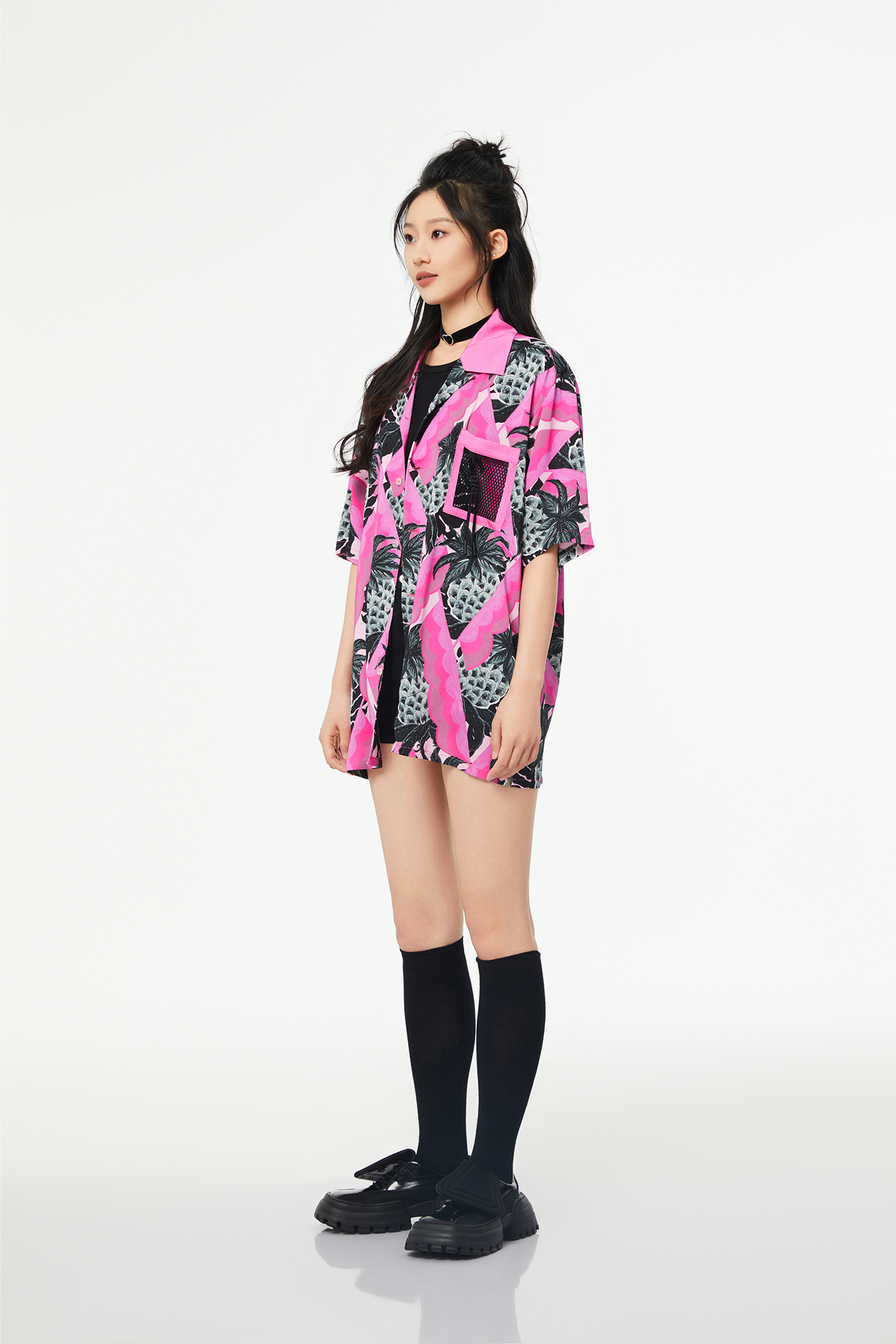MASH UP ASIA Hawaiian Pineapple Graphic Half Shirt Black-Half shirt-S-Free Shipping Leatheretro