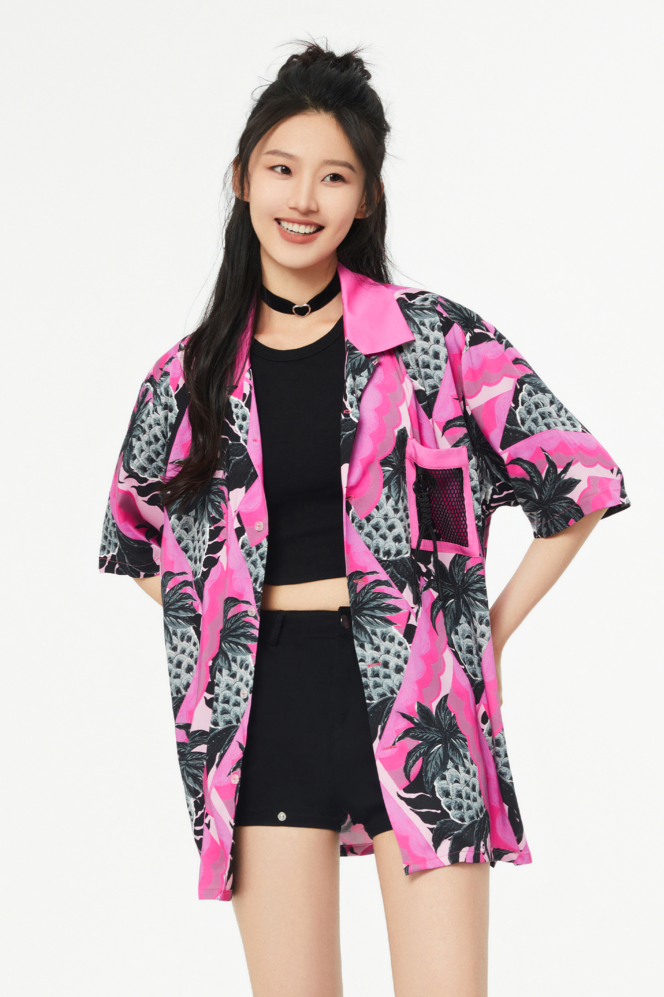 MASH UP ASIA Hawaiian Pineapple Graphic Half Shirt Black-Half shirt-S-Free Shipping Leatheretro
