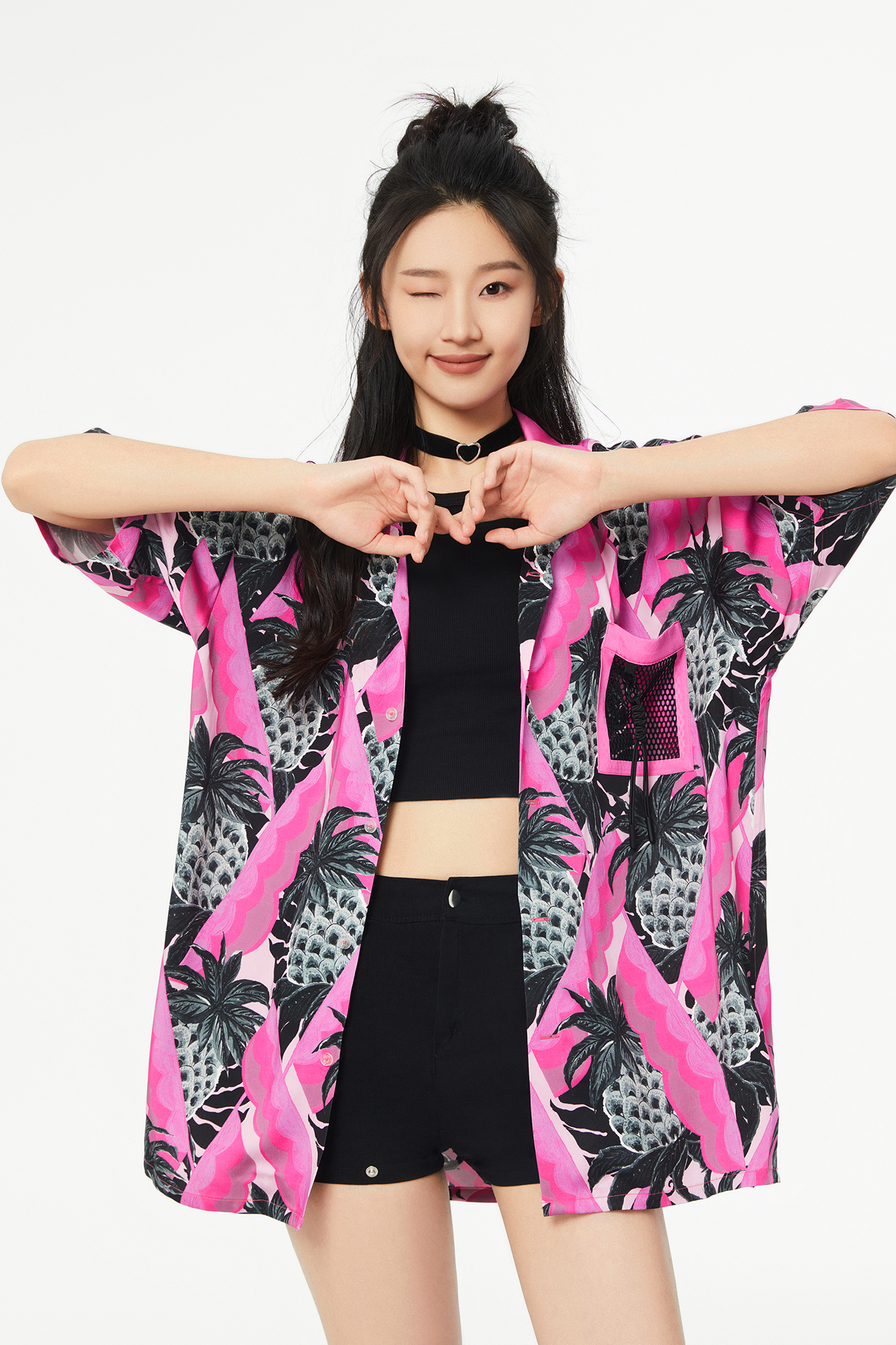 MASH UP ASIA Hawaiian Pineapple Graphic Half Shirt Black-Half shirt-S-Free Shipping Leatheretro