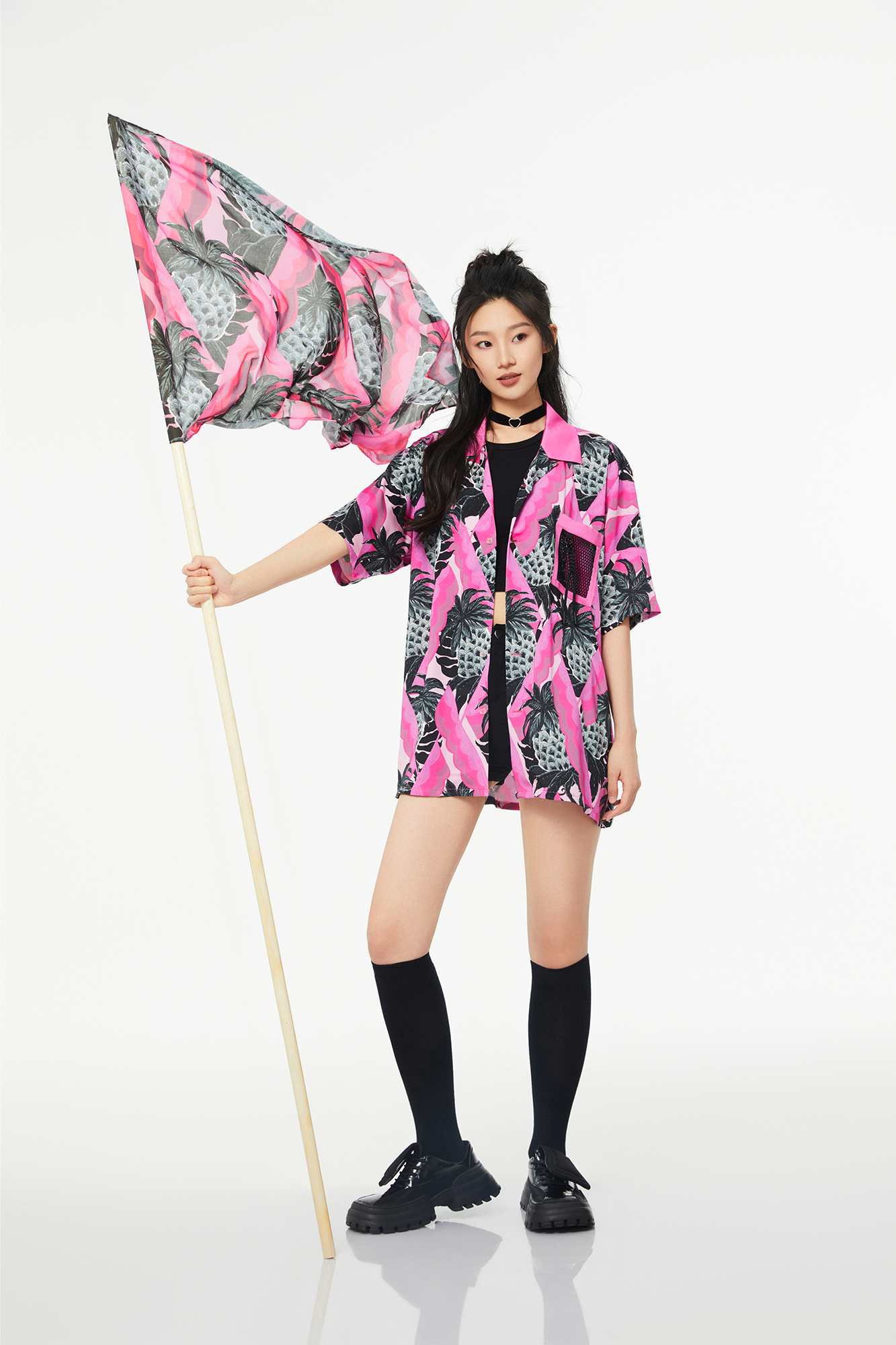MASH UP ASIA Hawaiian Pineapple Graphic Half Shirt Black-Half shirt-S-Free Shipping Leatheretro