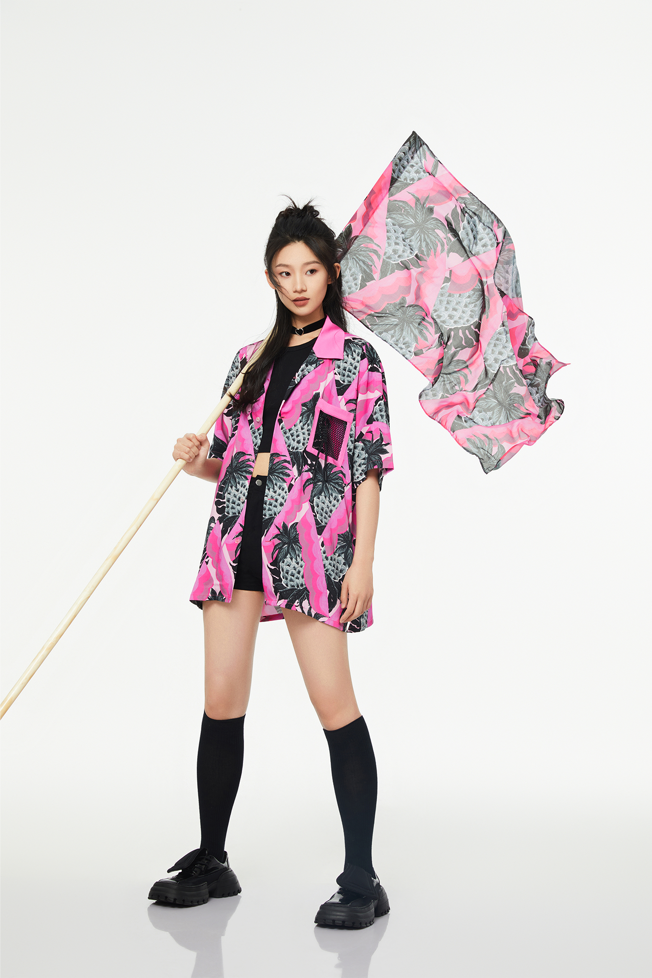 MASH UP ASIA Hawaiian Pineapple Graphic Half Shirt Black-Half shirt-S-Free Shipping Leatheretro