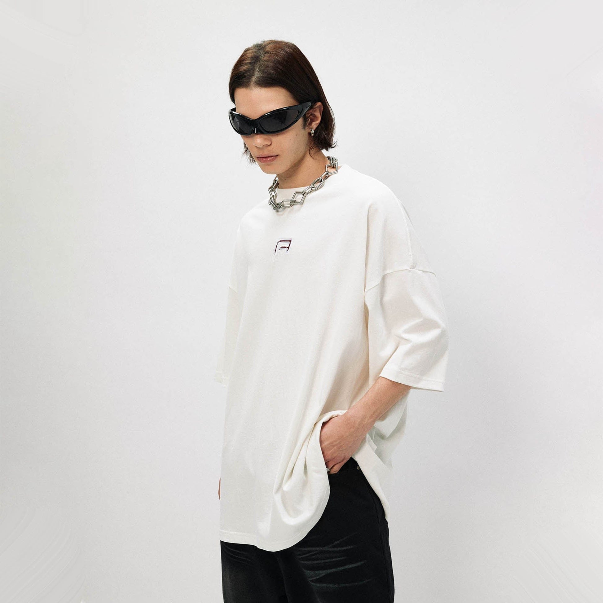 OVDY Wing Embroidered Patch Oversized T-Shirt-T Shirt-S-Black-Free Shipping Leatheretro