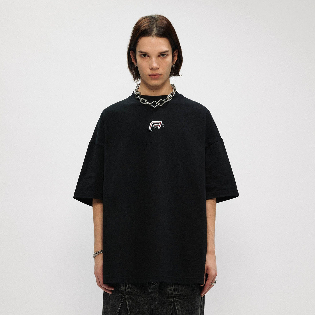 OVDY Wing Embroidered Patch Oversized T-Shirt-T Shirt-S-Black-Free Shipping Leatheretro