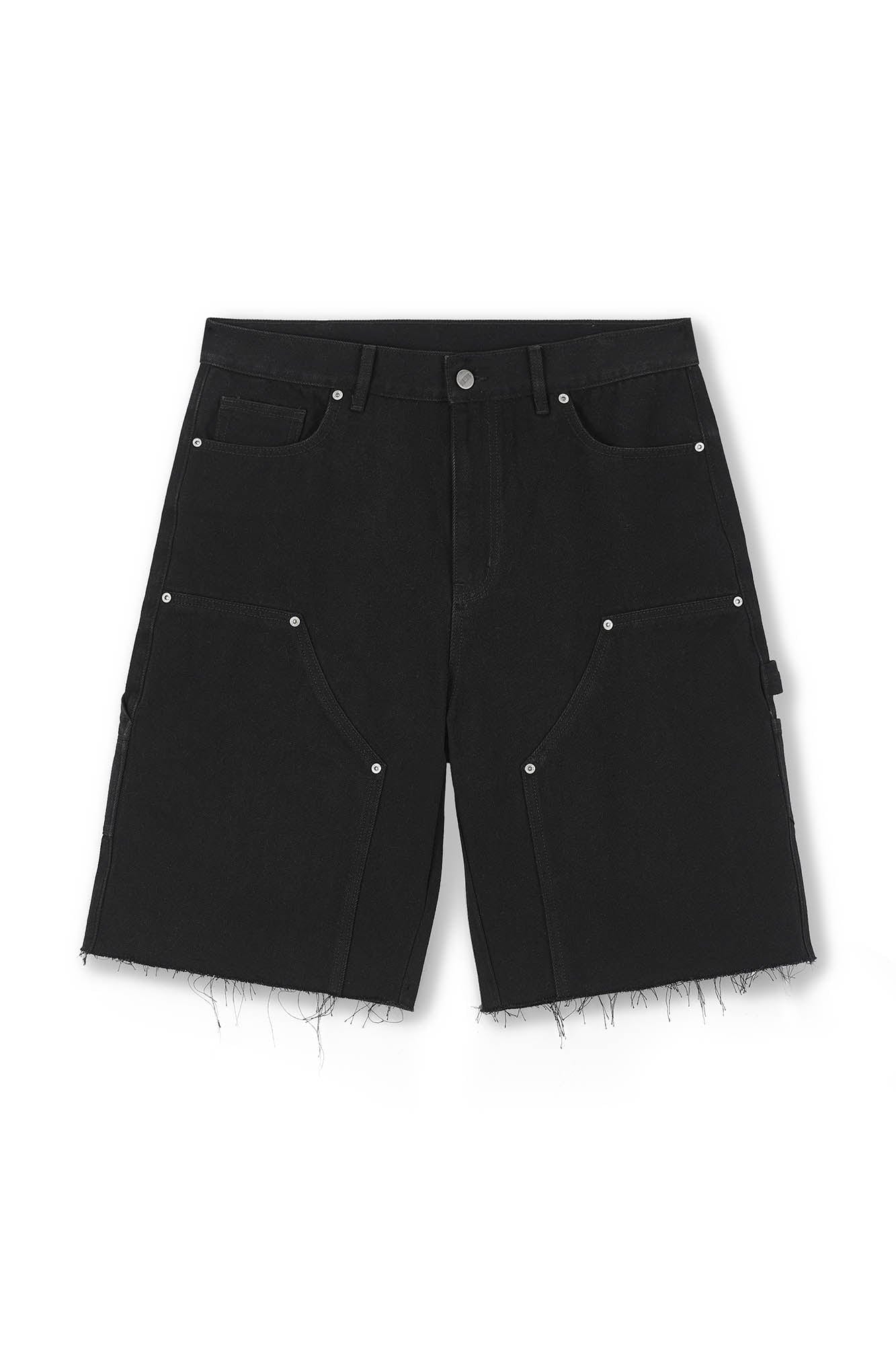 BONELESS Frayed Double-Knee Cargo Shorts Black-Shorts-S-Free Shipping Leatheretro