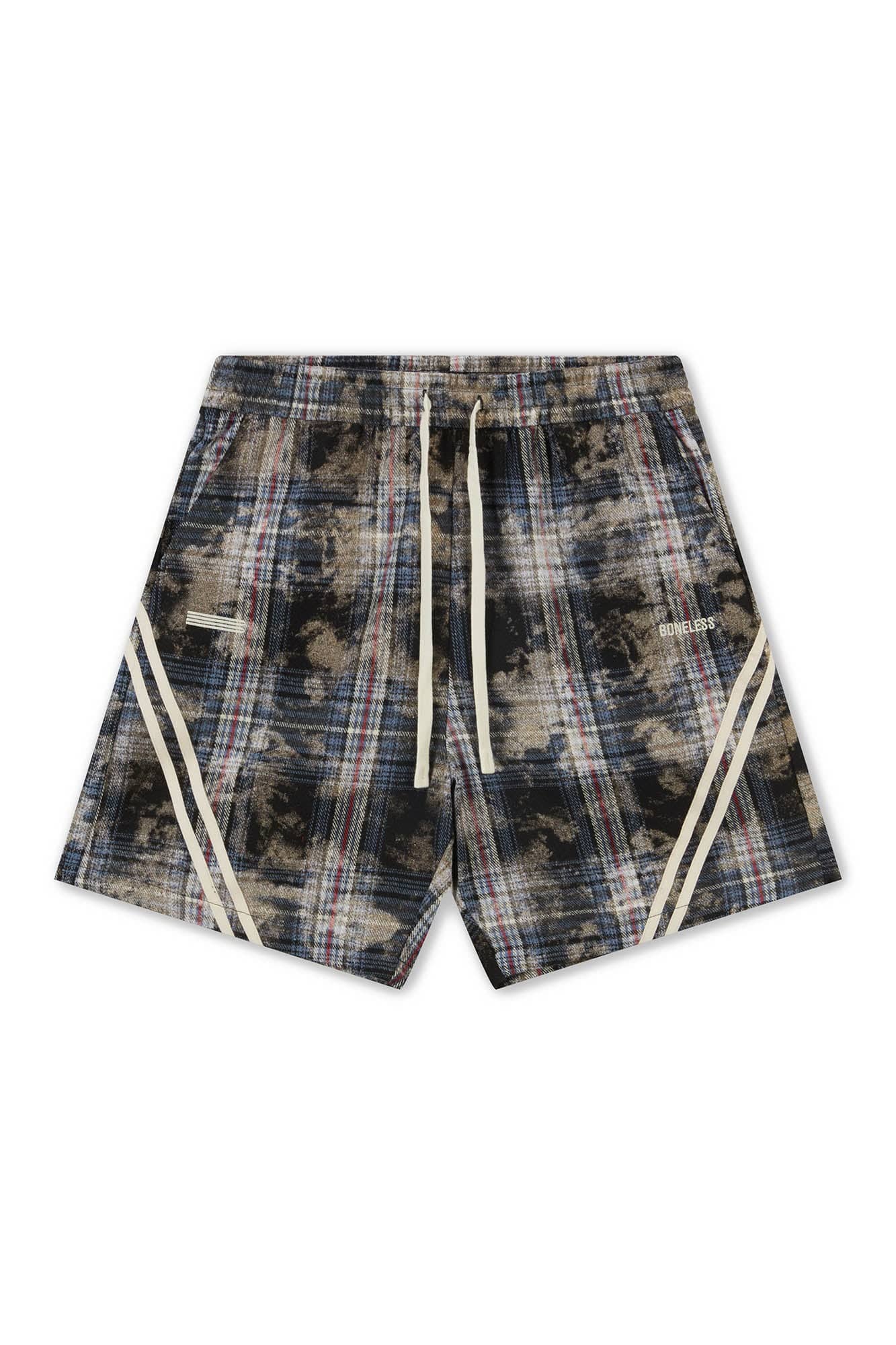 BONELESS Plaid Distressed Drawstring Shorts-Shorts-S-Blue-Free Shipping Leatheretro