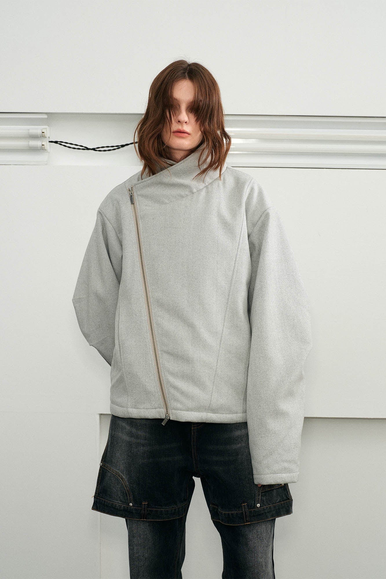 KREATE Detachable Faux Fur Collar Asymmetrical Jacket-Jacket-S-Black-Free Shipping Leatheretro