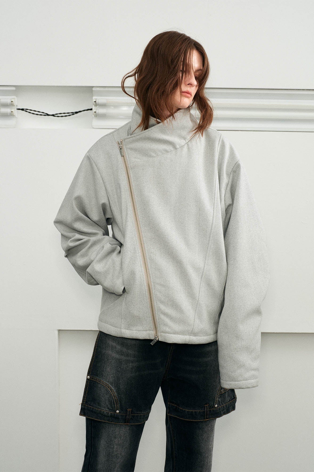 KREATE Detachable Faux Fur Collar Asymmetrical Jacket-Jacket-S-Black-Free Shipping Leatheretro