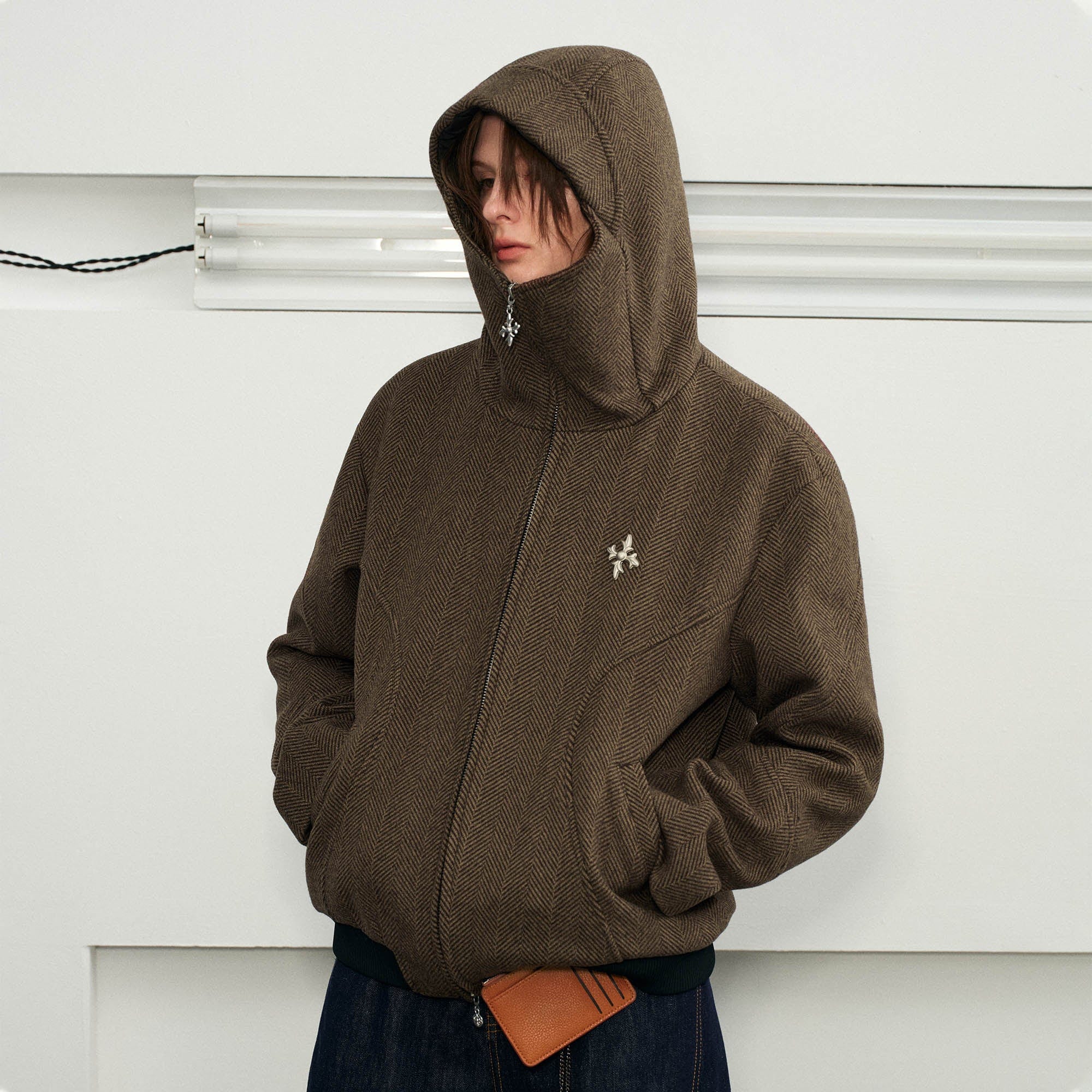 KREATE Herringbone Hooded Jacket-Jacket-S-Brown-Free Shipping Leatheretro