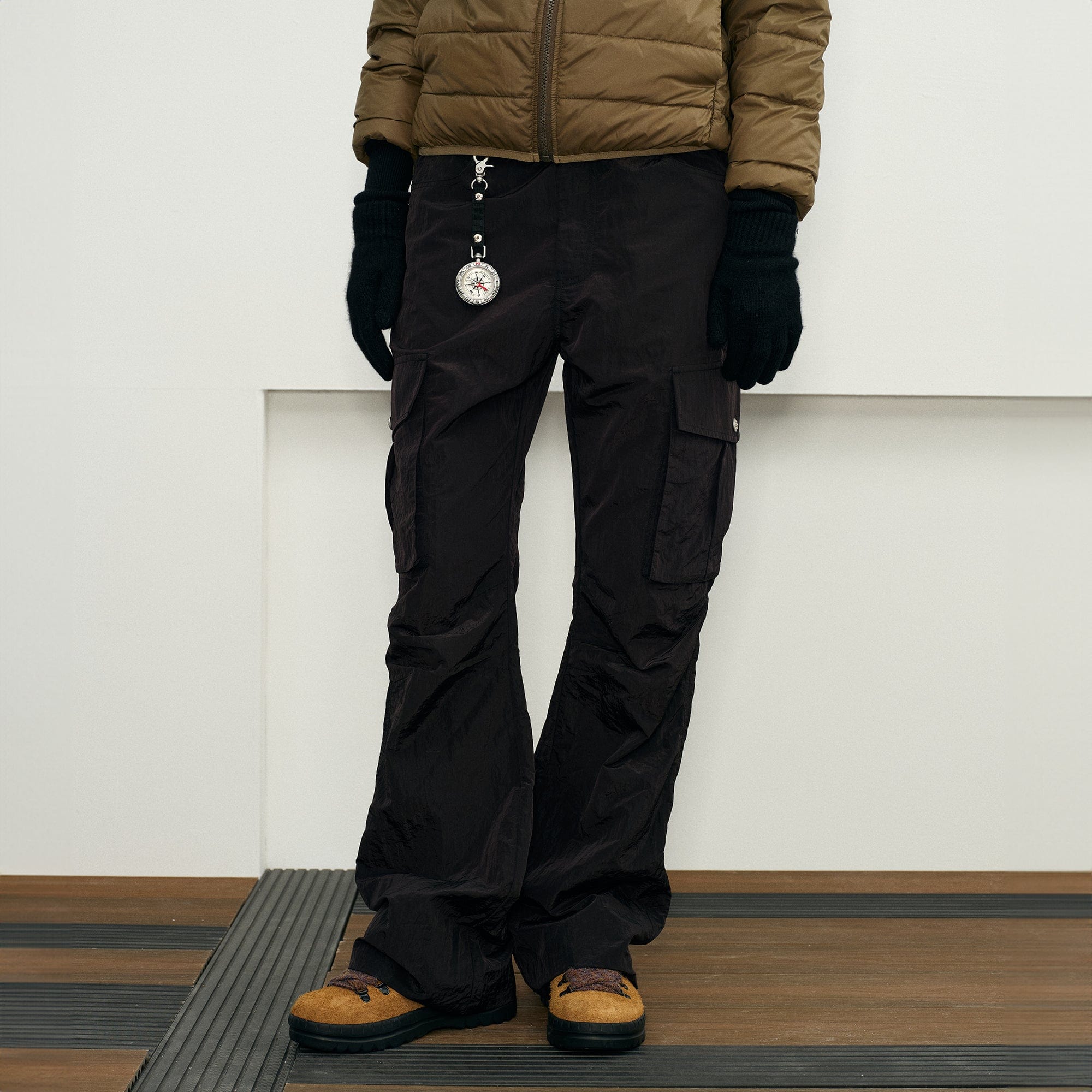 KREATE Liquid Metal Crinkled Flared Cargo-Pants-S-Grey-Free Shipping Leatheretro