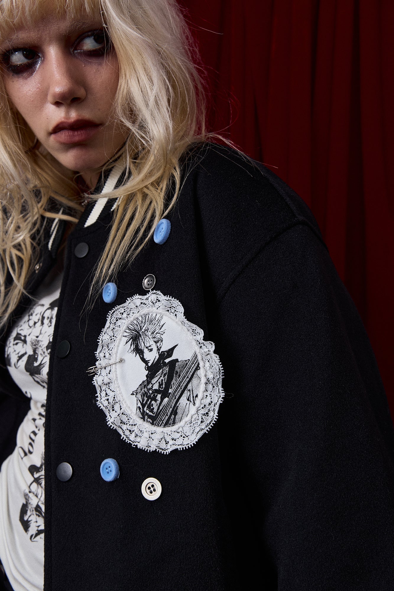 DONSMOKE Embellished Manga Patch Varsity Jacket-Jacket-S-Black-Free Shipping Leatheretro