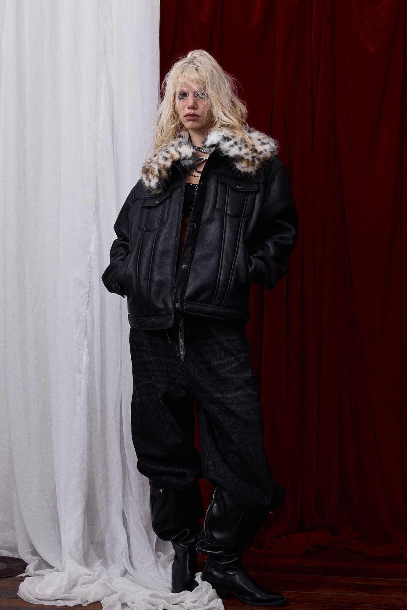 DONSMOKE ¡Á NANA Detachable Leopard Collar PU Jacket-Jacket-S-Free Shipping Leatheretro