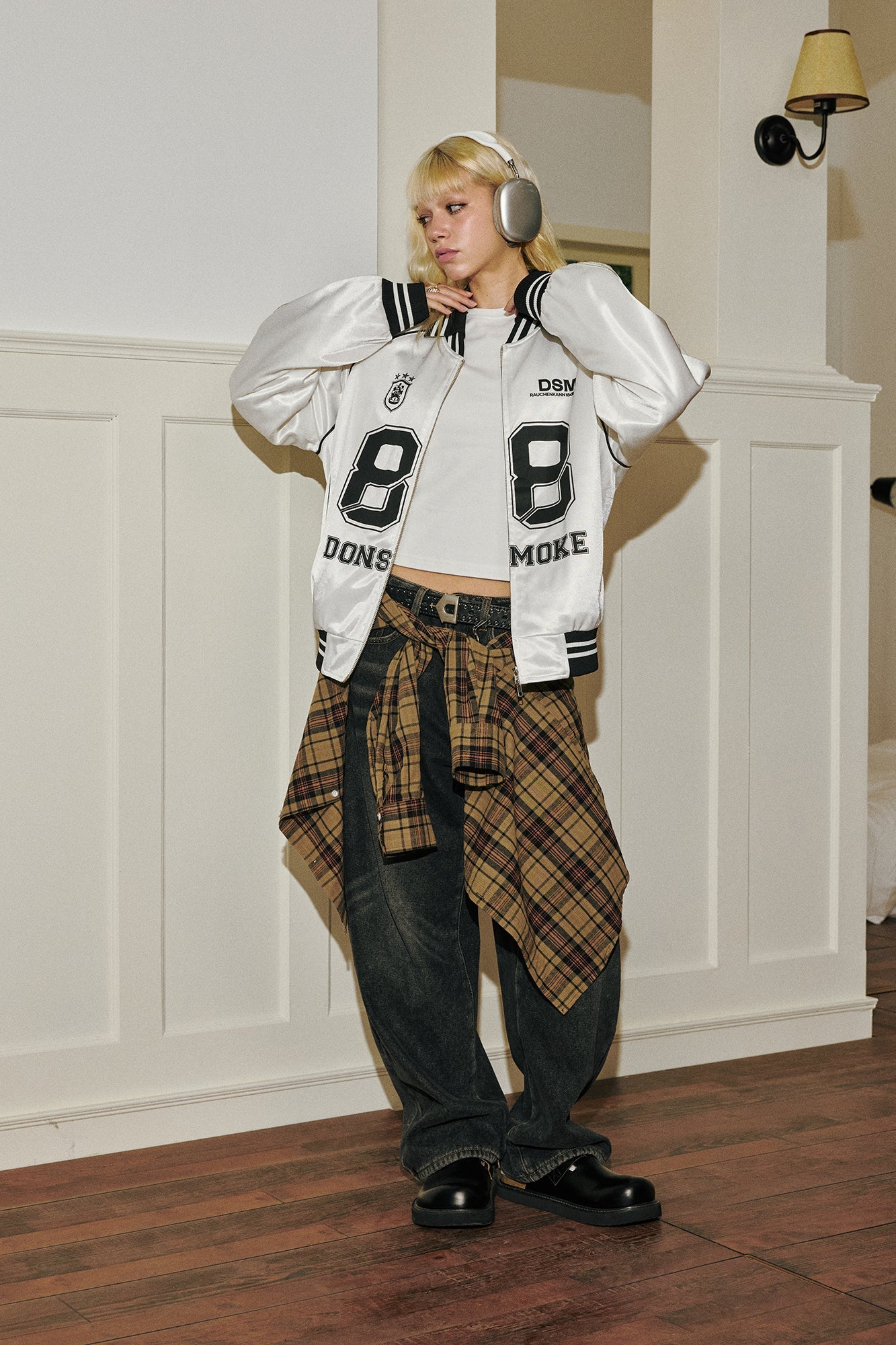 DONSMOKE Glossy Contrast Graphic Varsity Jacket-Jacket-S-Free Shipping Leatheretro