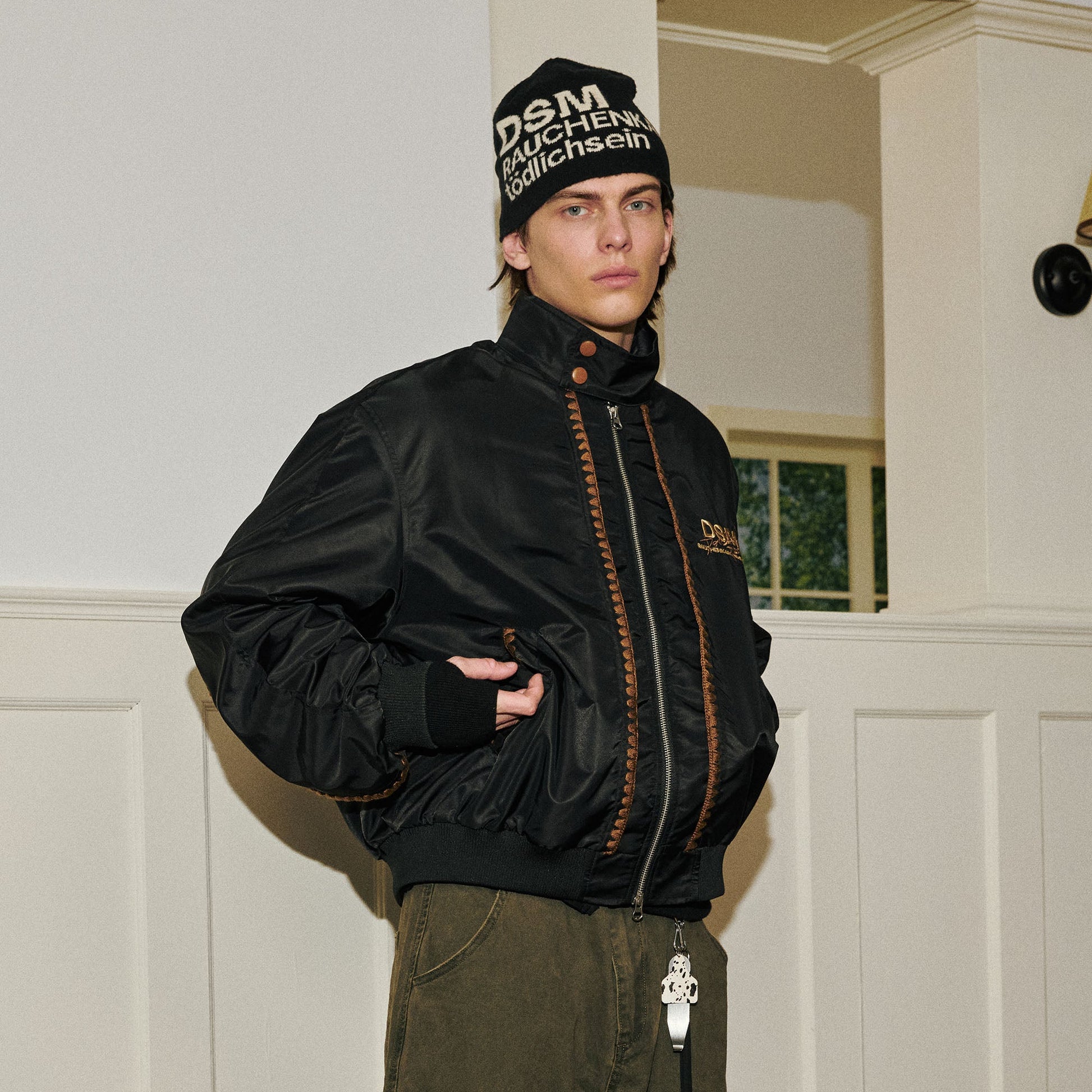 DONSMOKE Glossy Contrast Whipstitch Bomber Jacket-Jacket-S-Black-Free Shipping Leatheretro