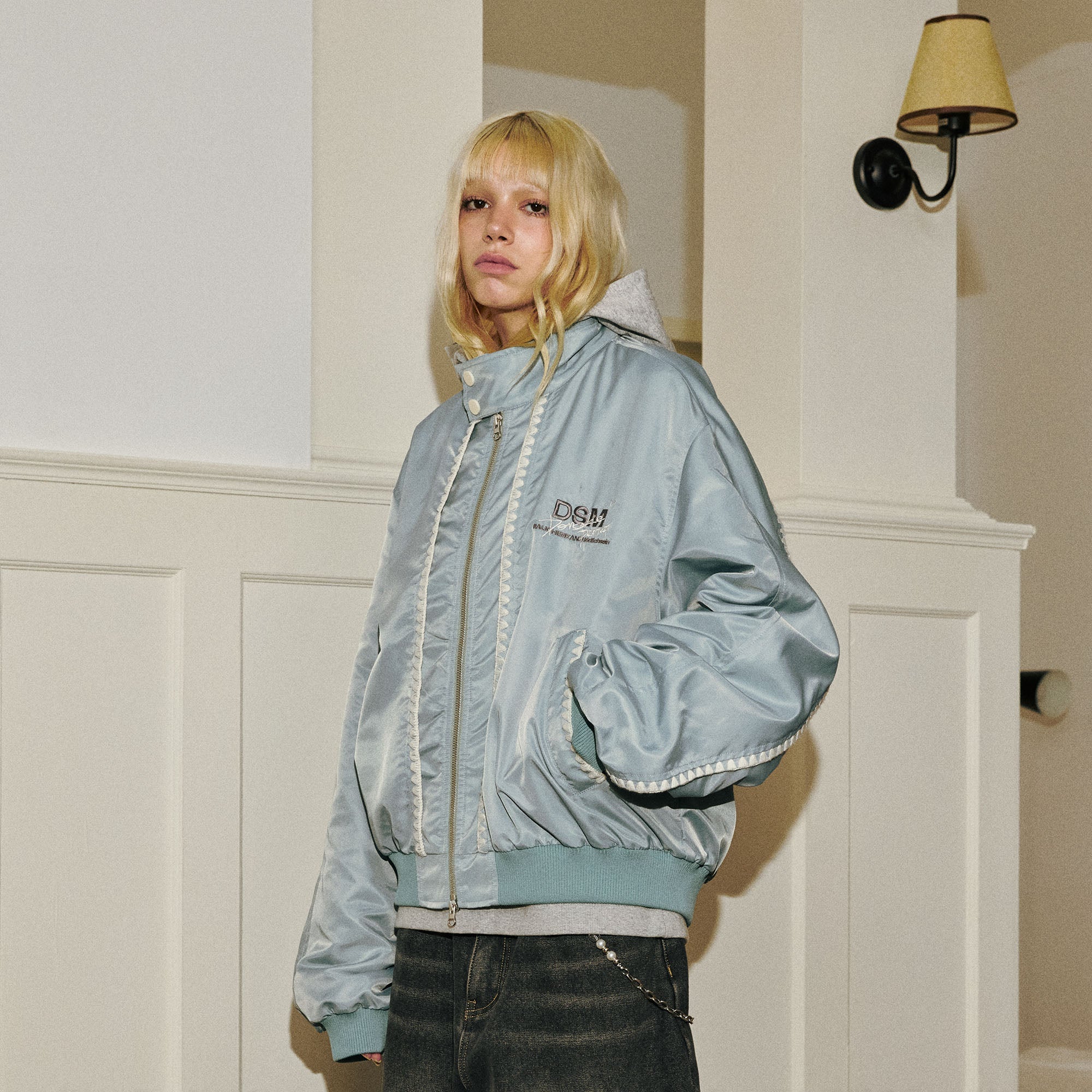 DONSMOKE Glossy Contrast Whipstitch Bomber Jacket-Jacket-S-Black-Free Shipping Leatheretro