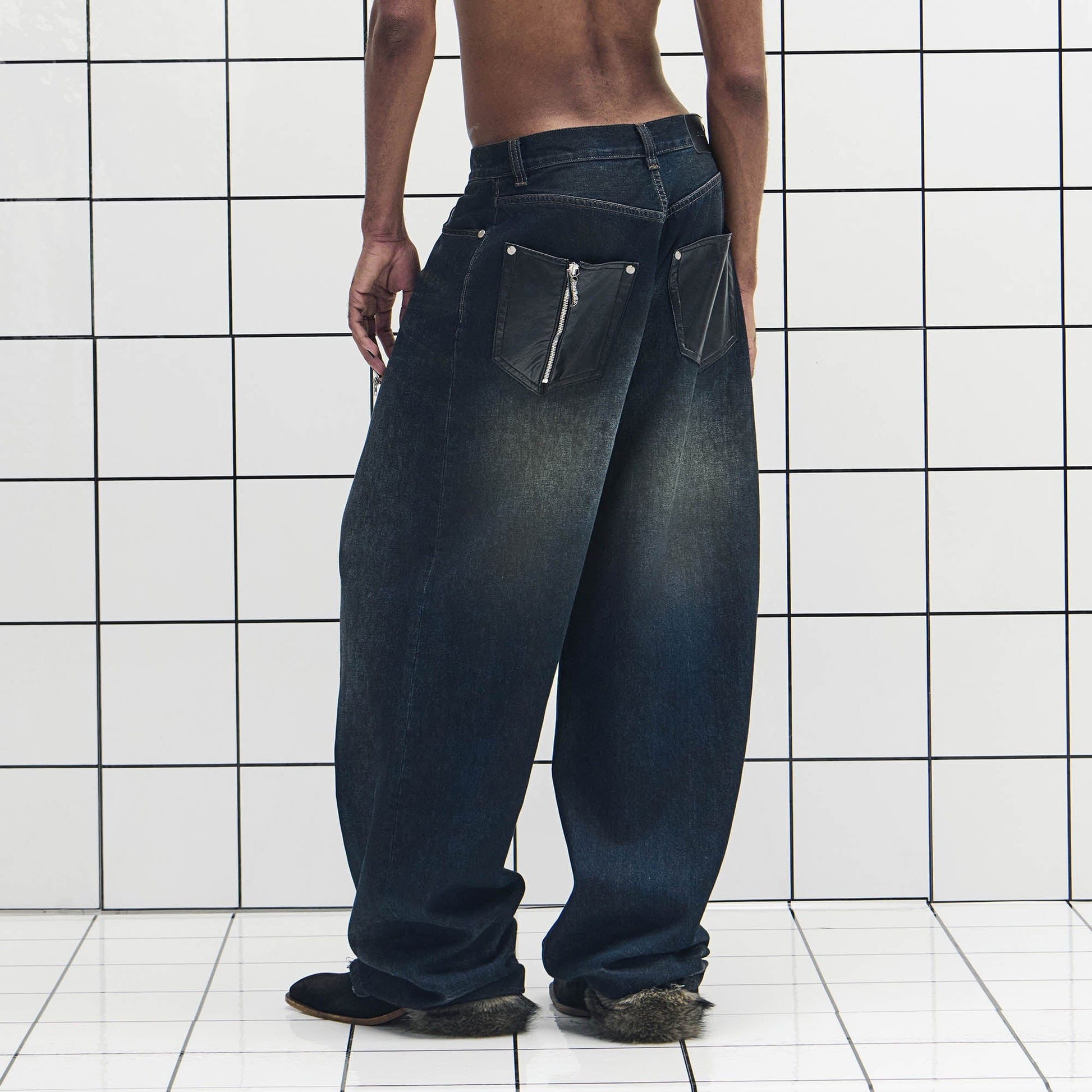 455EMBLE Washed PU-Pocket Baggy Jeans-Jeans-M-Free Shipping Leatheretro