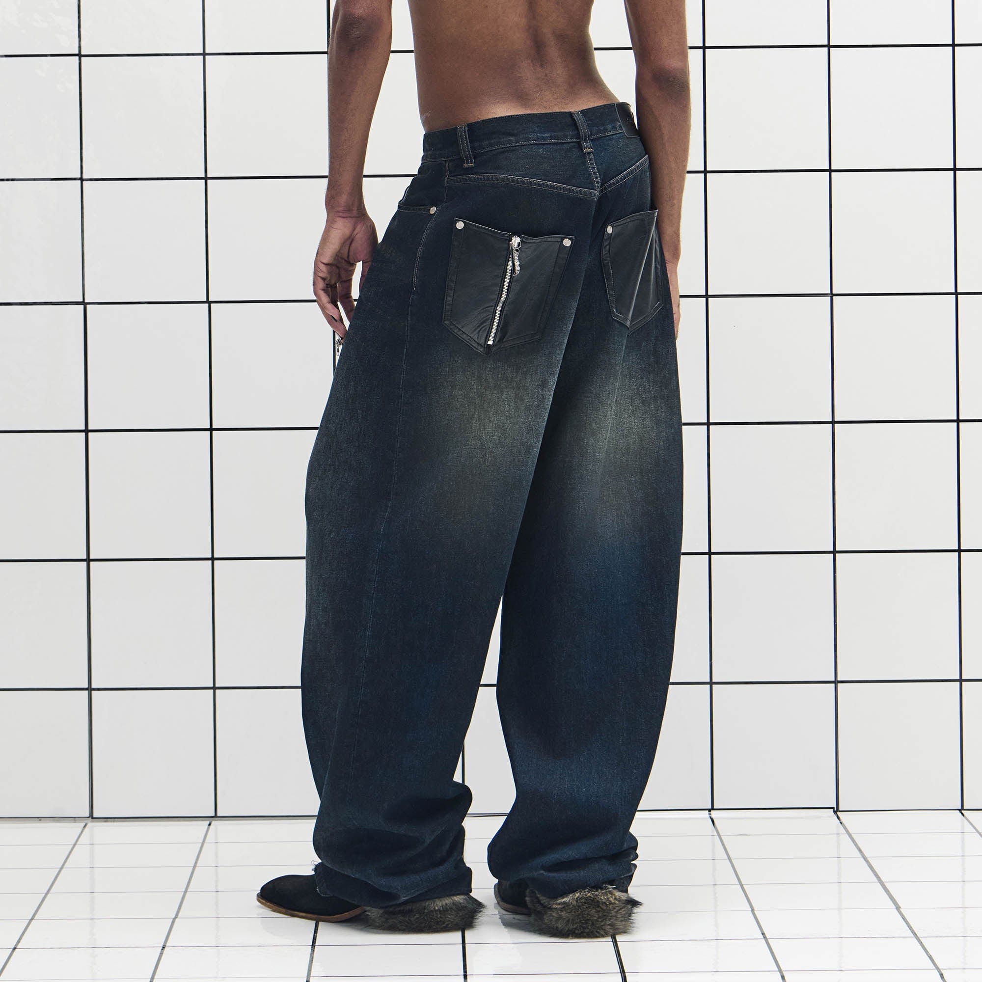 455EMBLE Washed PU-Pocket Baggy Jeans-Jeans-M-Free Shipping Leatheretro