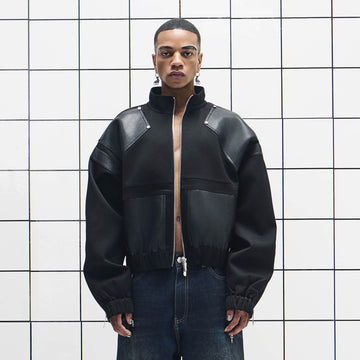 455EMBLE Faux Leather Spliced Multi-Zip Stand Collar Jacket-Jacket-M-Free Shipping Leatheretro