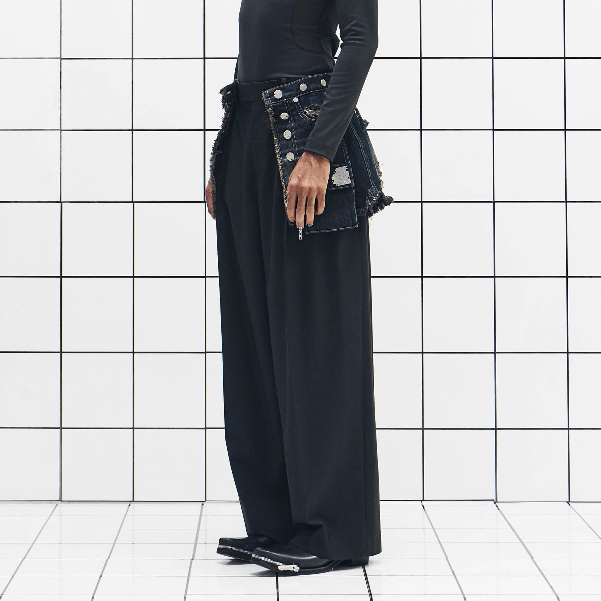 455EMBLE Detachable Frayed Waistband Washed Jeans-Jeans-M-Free Shipping Leatheretro