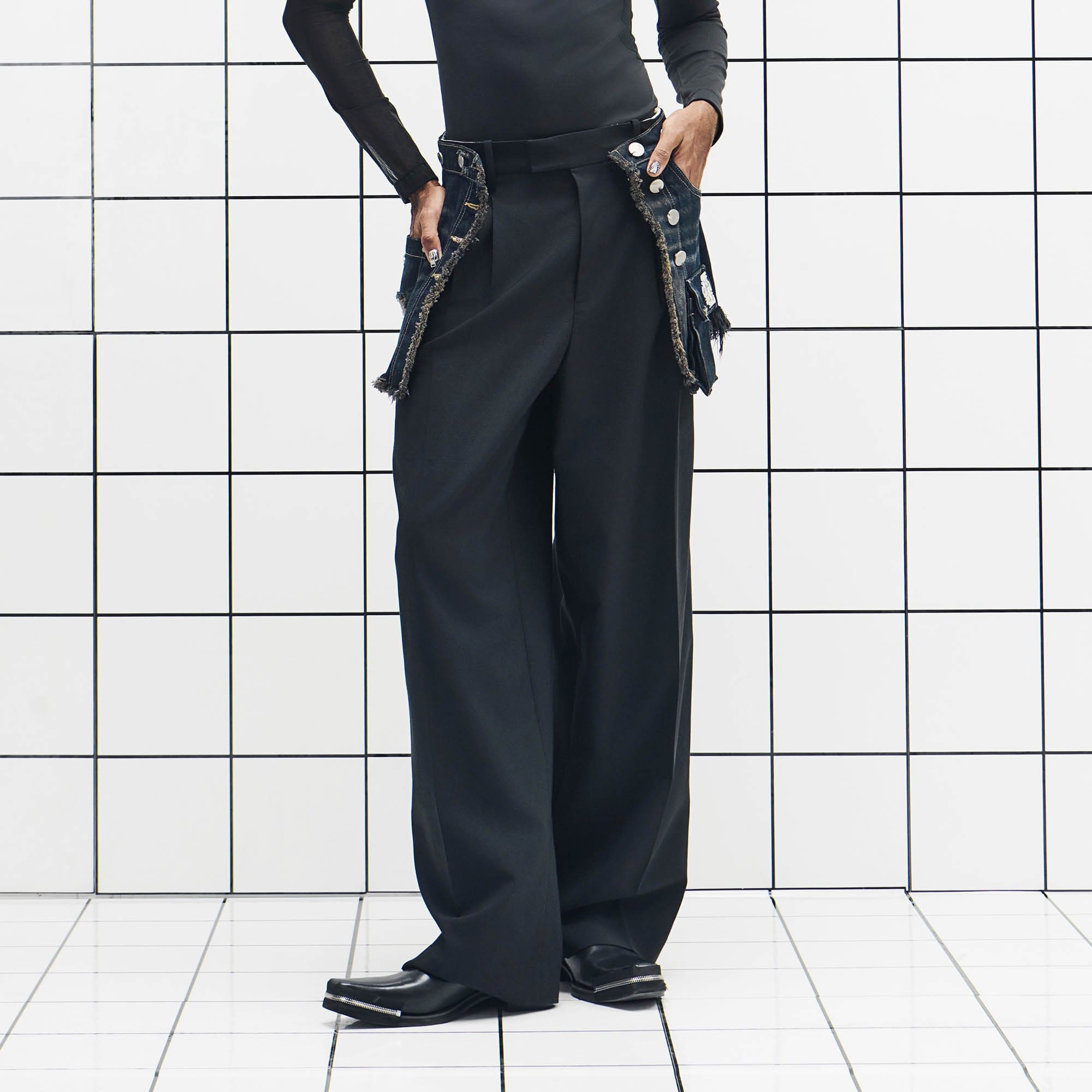 455EMBLE Detachable Frayed Waistband Washed Jeans-Jeans-M-Free Shipping Leatheretro