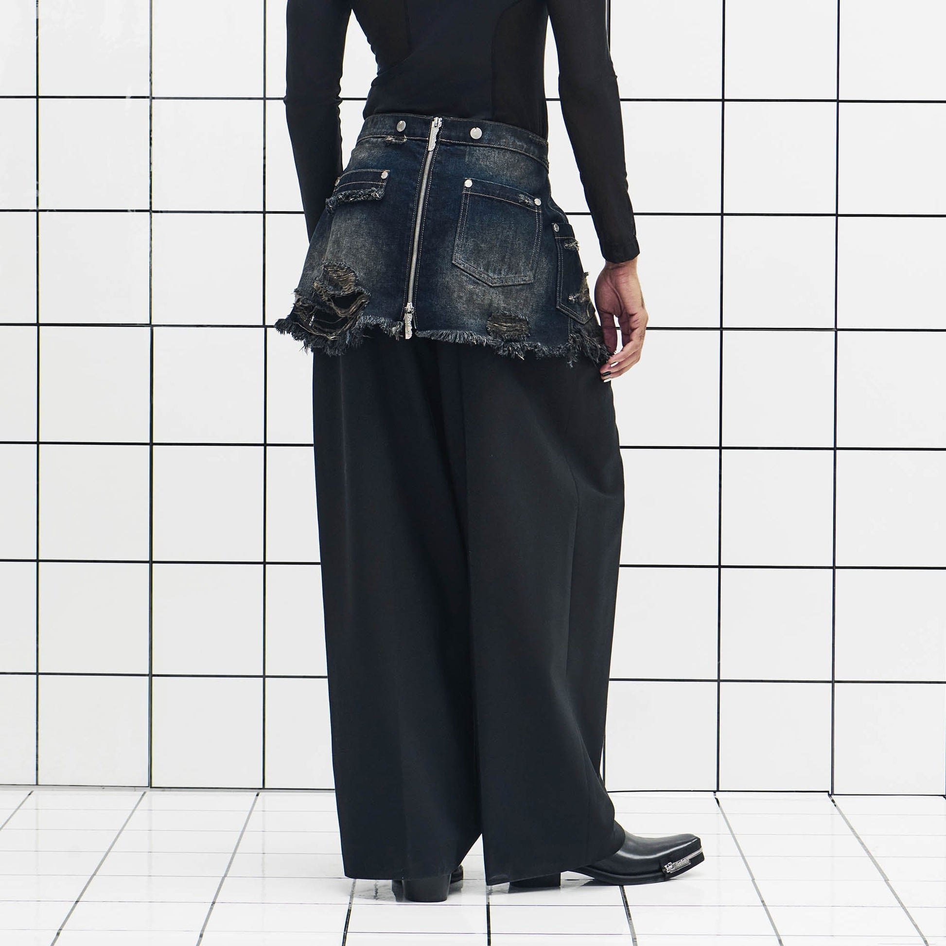 455EMBLE Detachable Frayed Waistband Washed Jeans-Jeans-M-Free Shipping Leatheretro