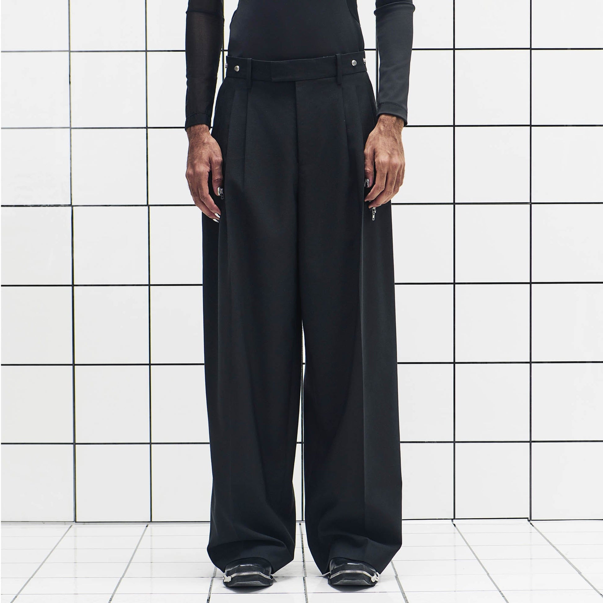 455EMBLE Wool-Blend Pleated Straight-Leg Oversized Trousers-Pants-M-Free Shipping Leatheretro