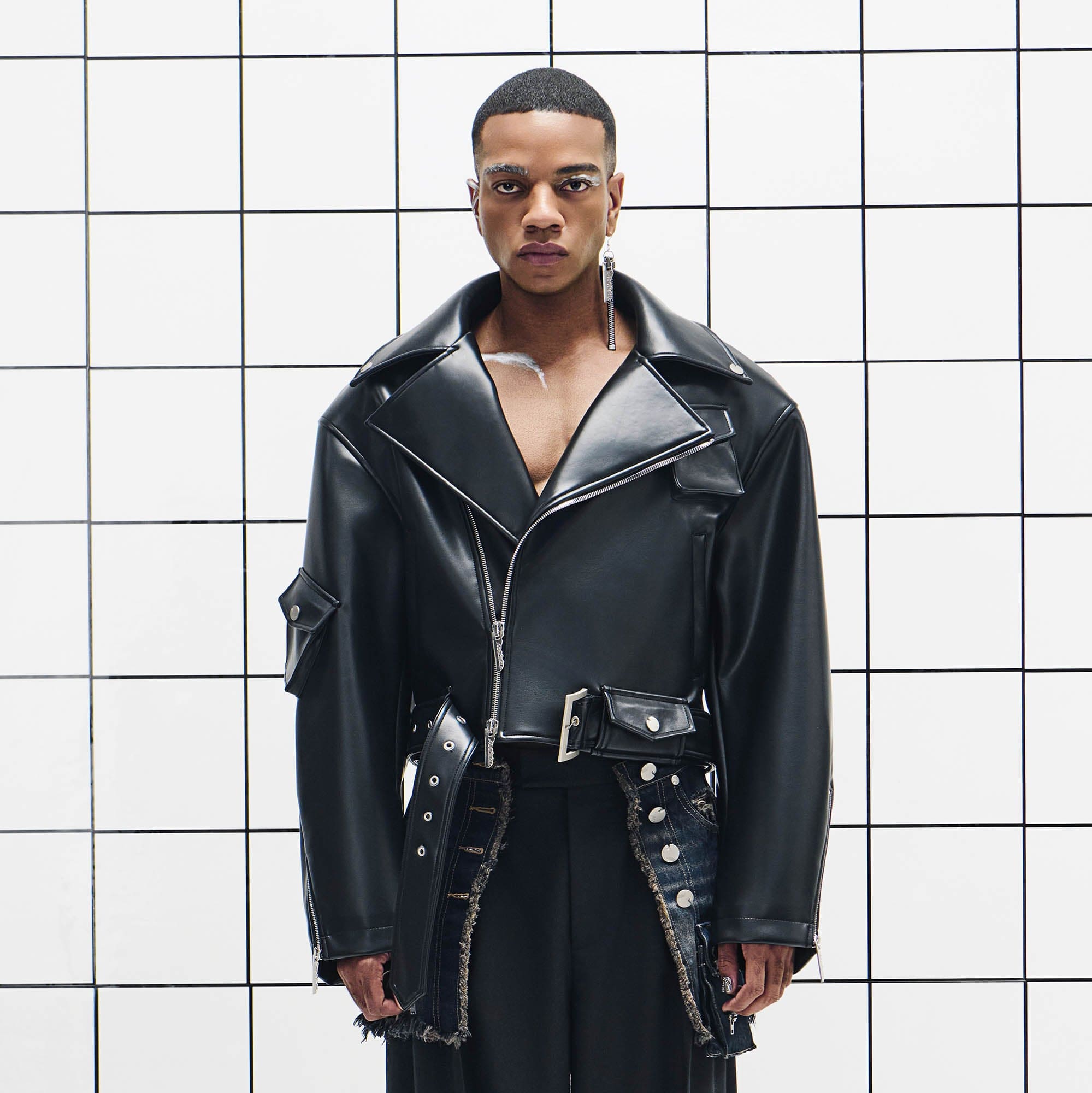 455EMBLE Asymmetrical Back-Zip Cropped PU Biker Jacket-Jacket-M-Free Shipping Leatheretro