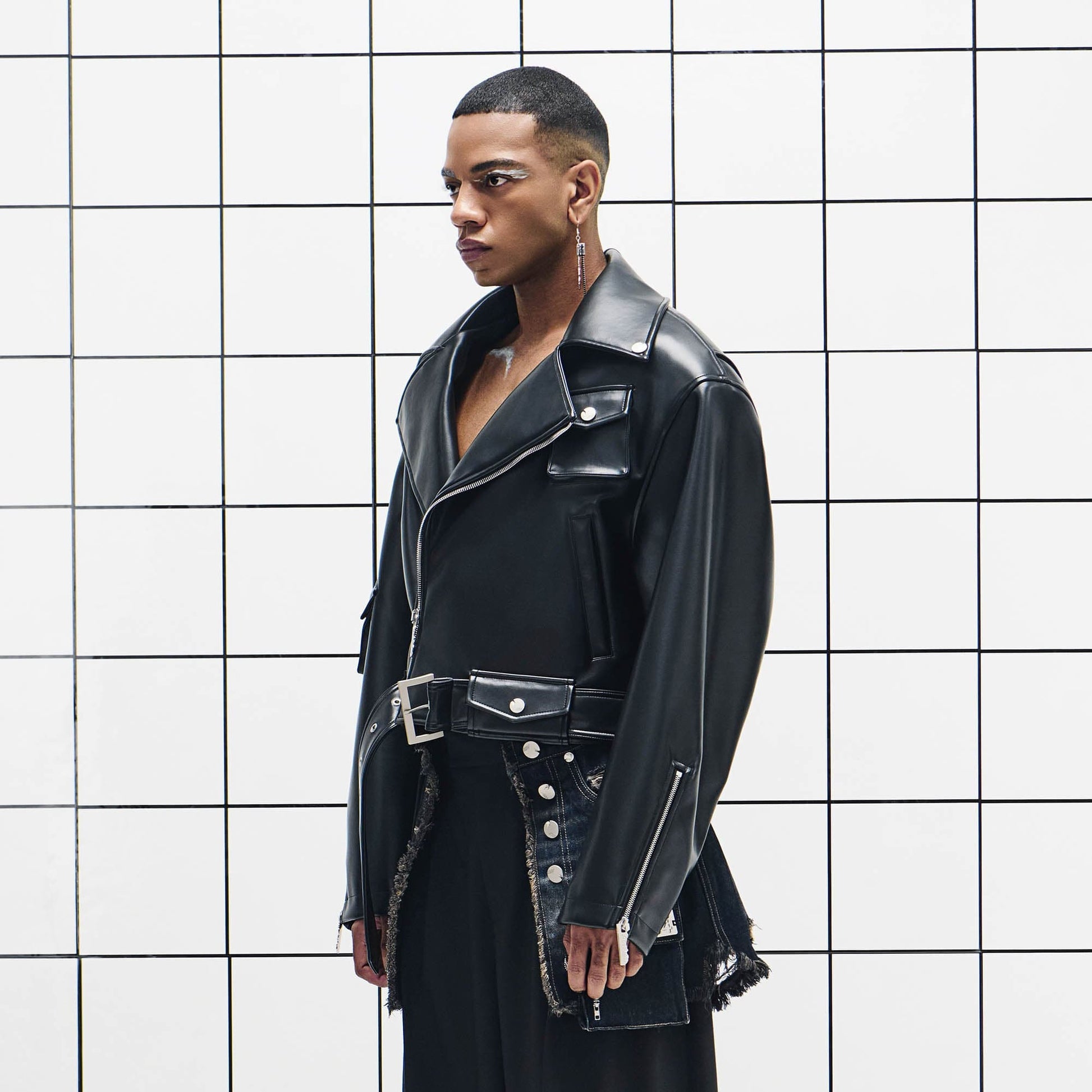 455EMBLE Asymmetrical Back-Zip Cropped PU Biker Jacket-Jacket-M-Free Shipping Leatheretro