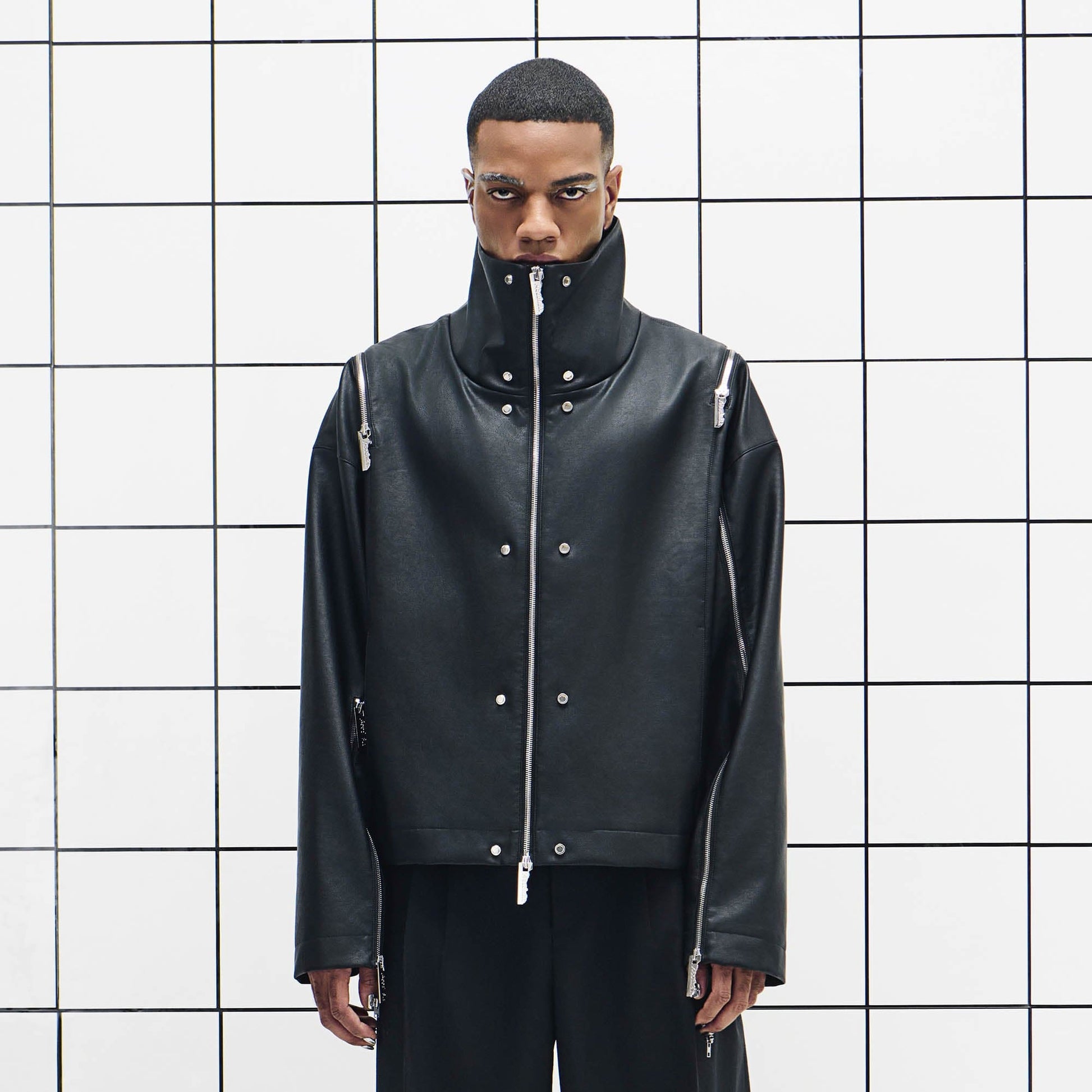 455EMBLE Multi-Zip Studded High-Collar PU Jacket-Jacket-M-Free Shipping Leatheretro