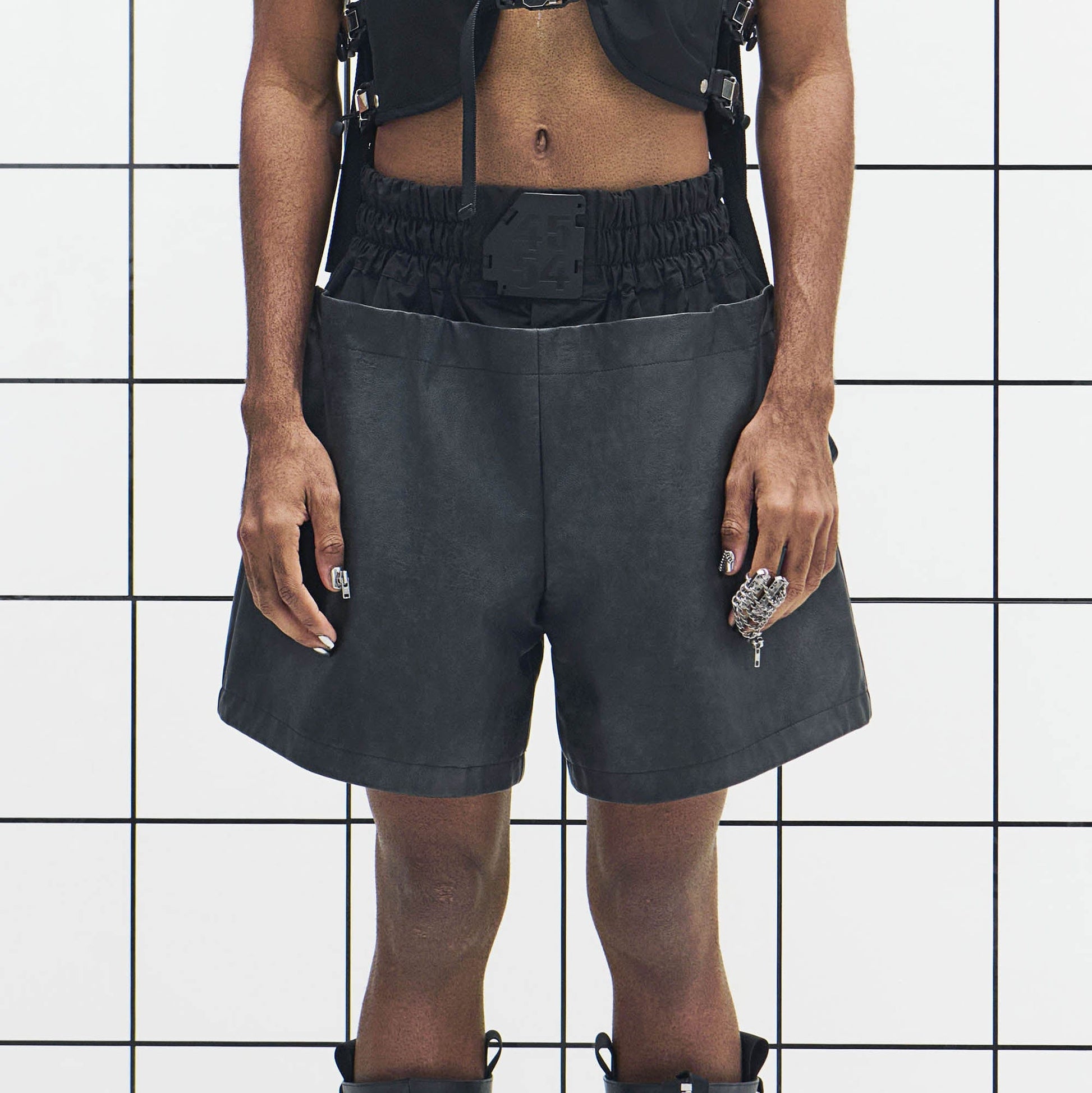 455EMBLE Layered Boxing PU Shorts-Shorts-M-Free Shipping Leatheretro