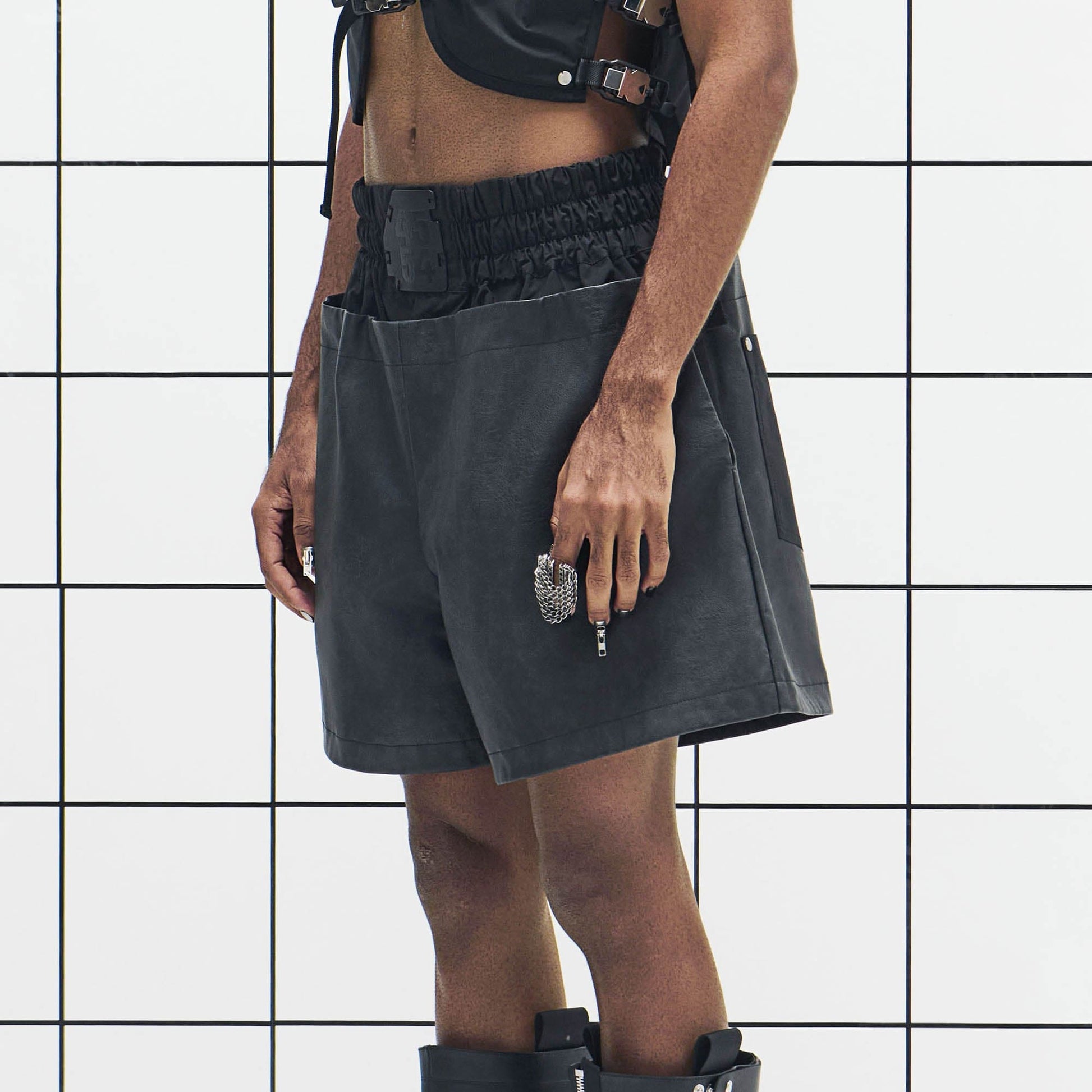 455EMBLE Layered Boxing PU Shorts-Shorts-M-Free Shipping Leatheretro