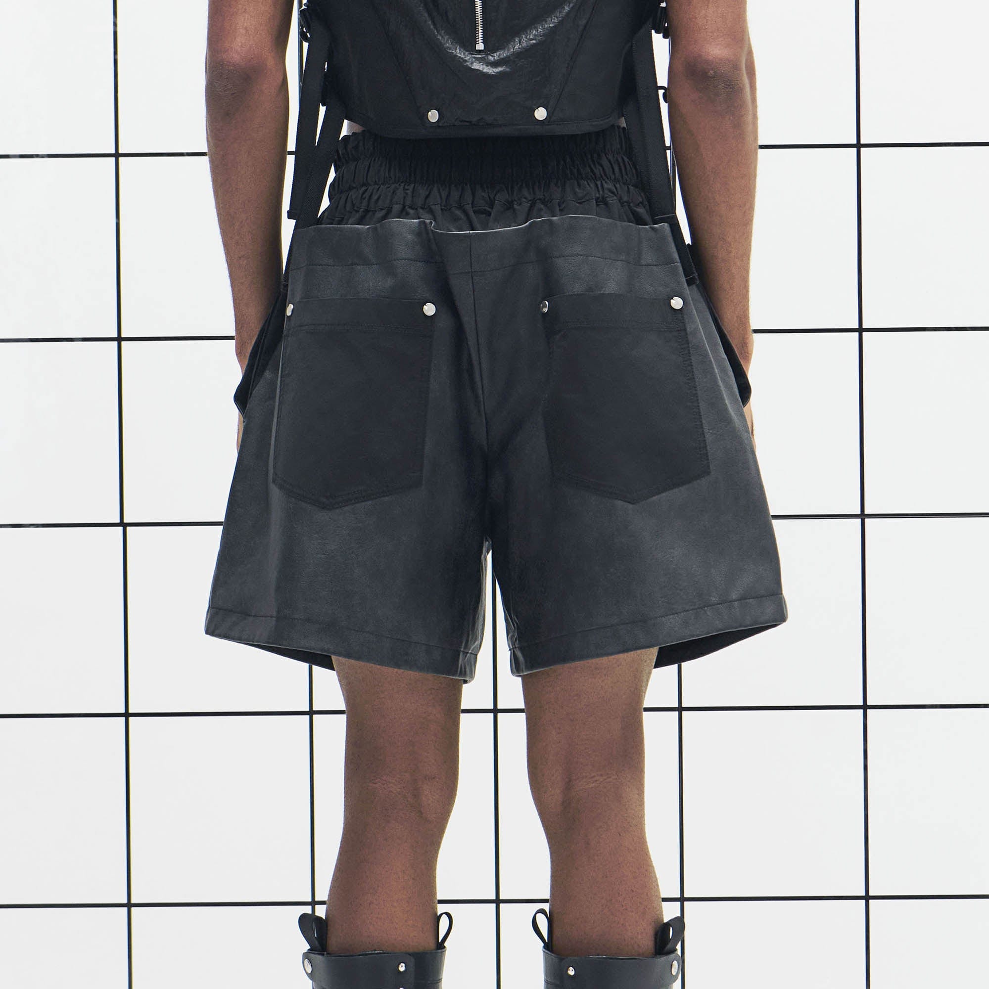 455EMBLE Layered Boxing PU Shorts-Shorts-M-Free Shipping Leatheretro