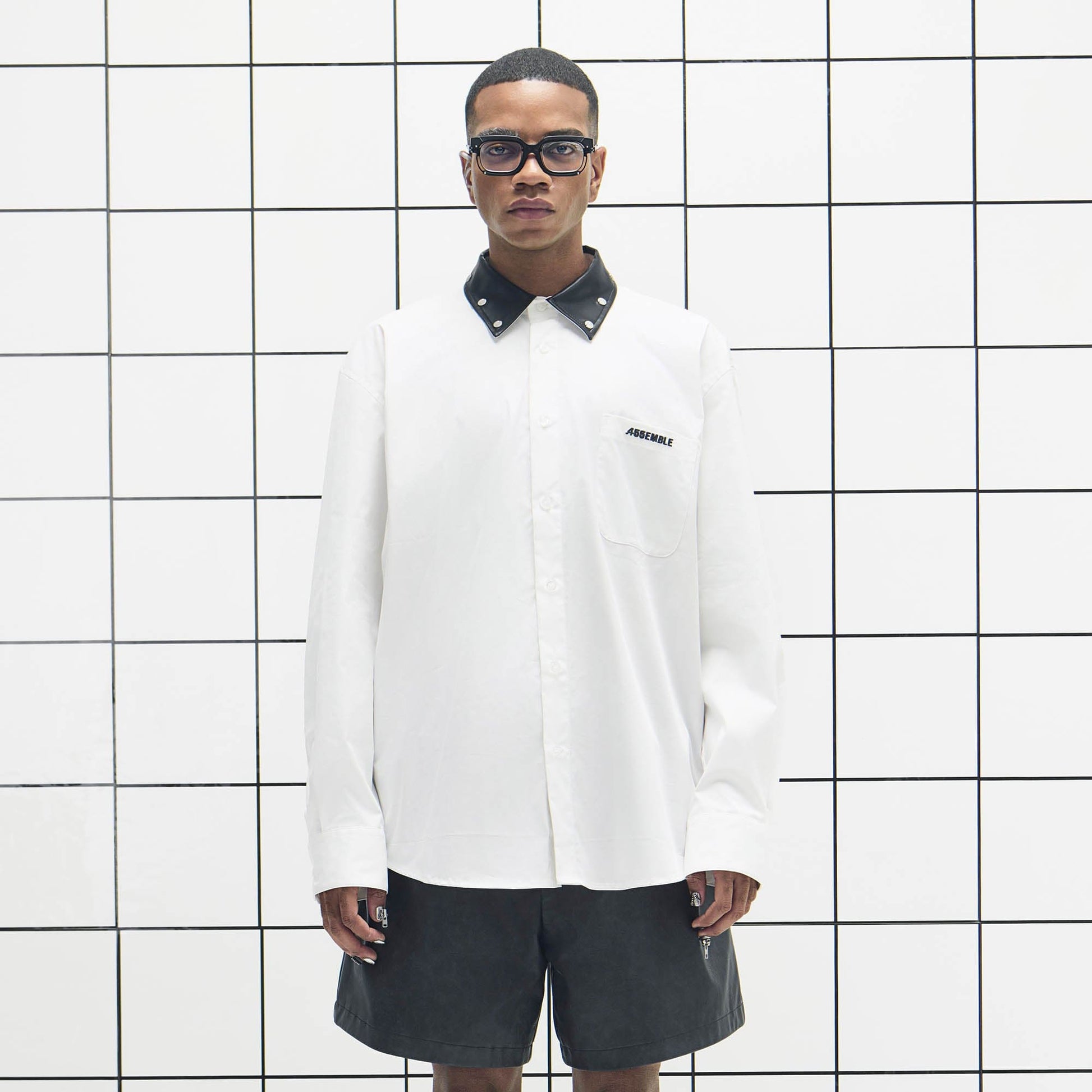 455EMBLE Faux Leather Collar Snap-Fastener Shirt-Shirt-M-Free Shipping Leatheretro