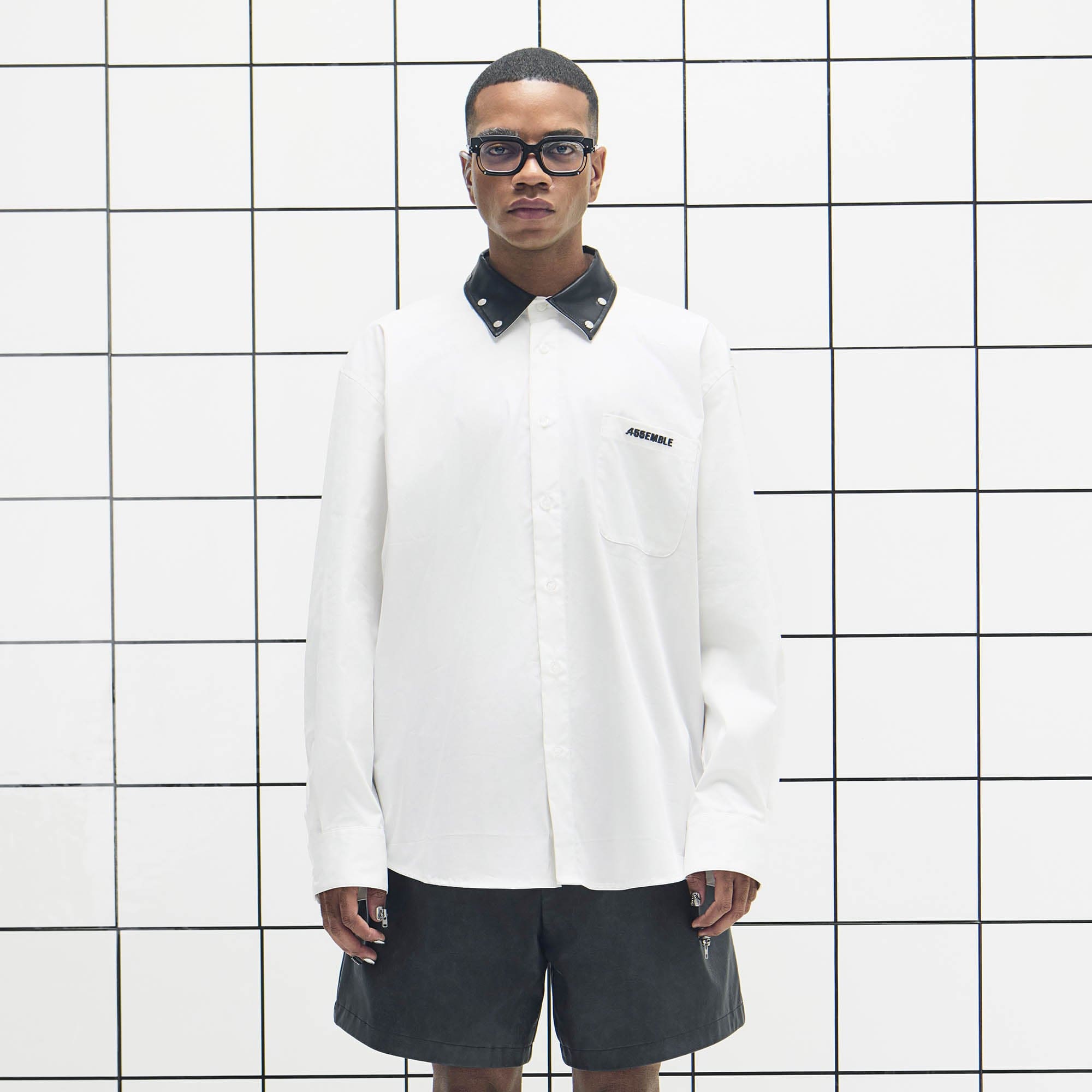 455EMBLE Faux Leather Collar Snap-Fastener Shirt-Shirt-M-Free Shipping Leatheretro