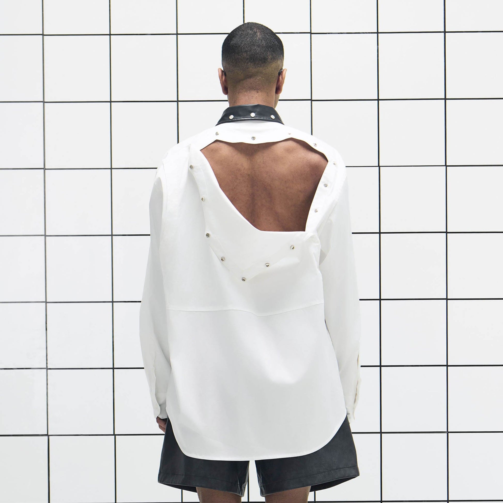 455EMBLE Faux Leather Collar Snap-Fastener Shirt-Shirt-M-Free Shipping Leatheretro